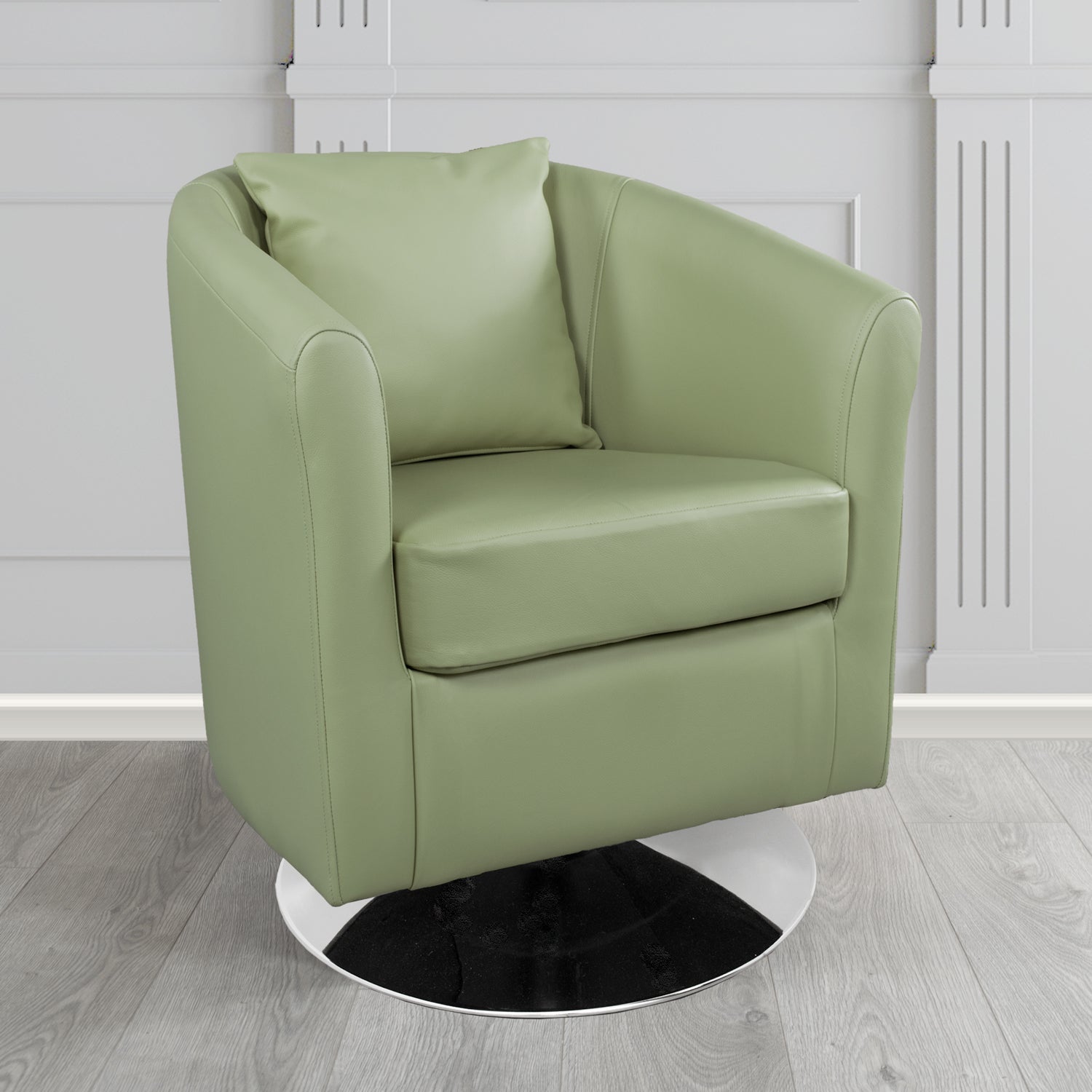 St Tropez Swivel Tub Chair in Shelly Crib 5 Genuine Leather with Scatter Cushion