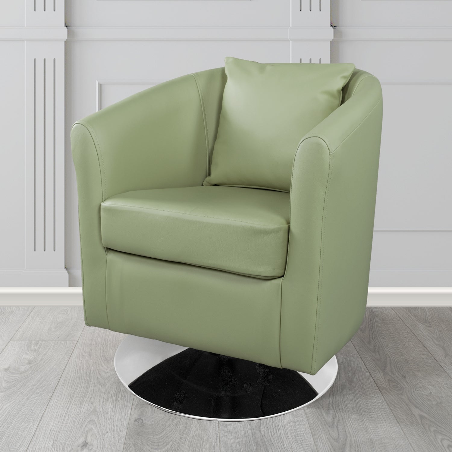 St Tropez Swivel Tub Chair in Shelly Crib 5 Genuine Leather with Scatter Cushion
