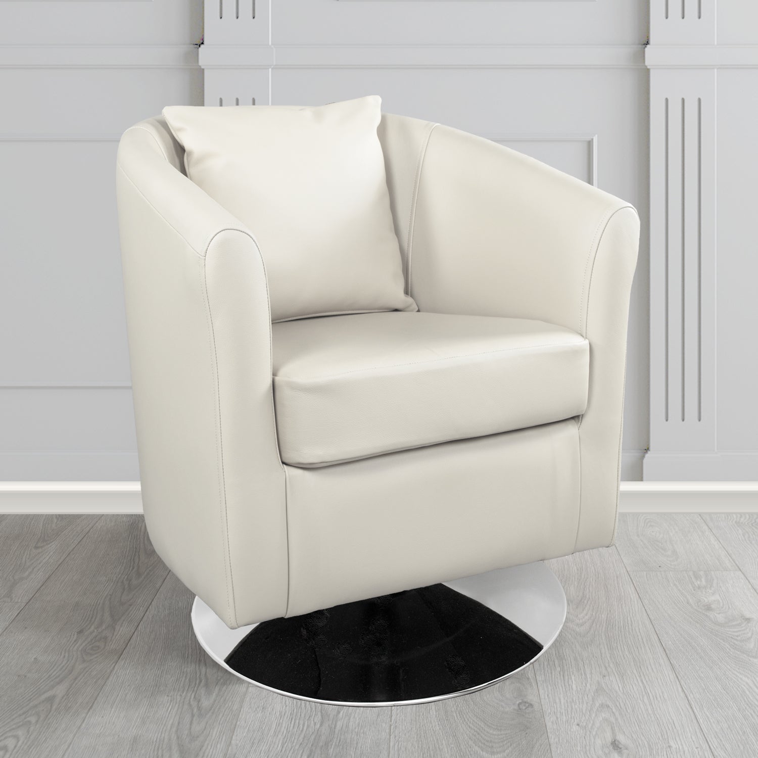 St Tropez Swivel Tub Chair in Shelly Crib 5 Genuine Leather with Scatter Cushion