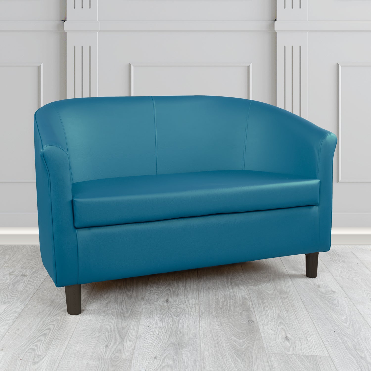 Tuscany 2 Seater Tub Sofa in Just Colour Crib 5 Faux Leather with Dark Wood Legs