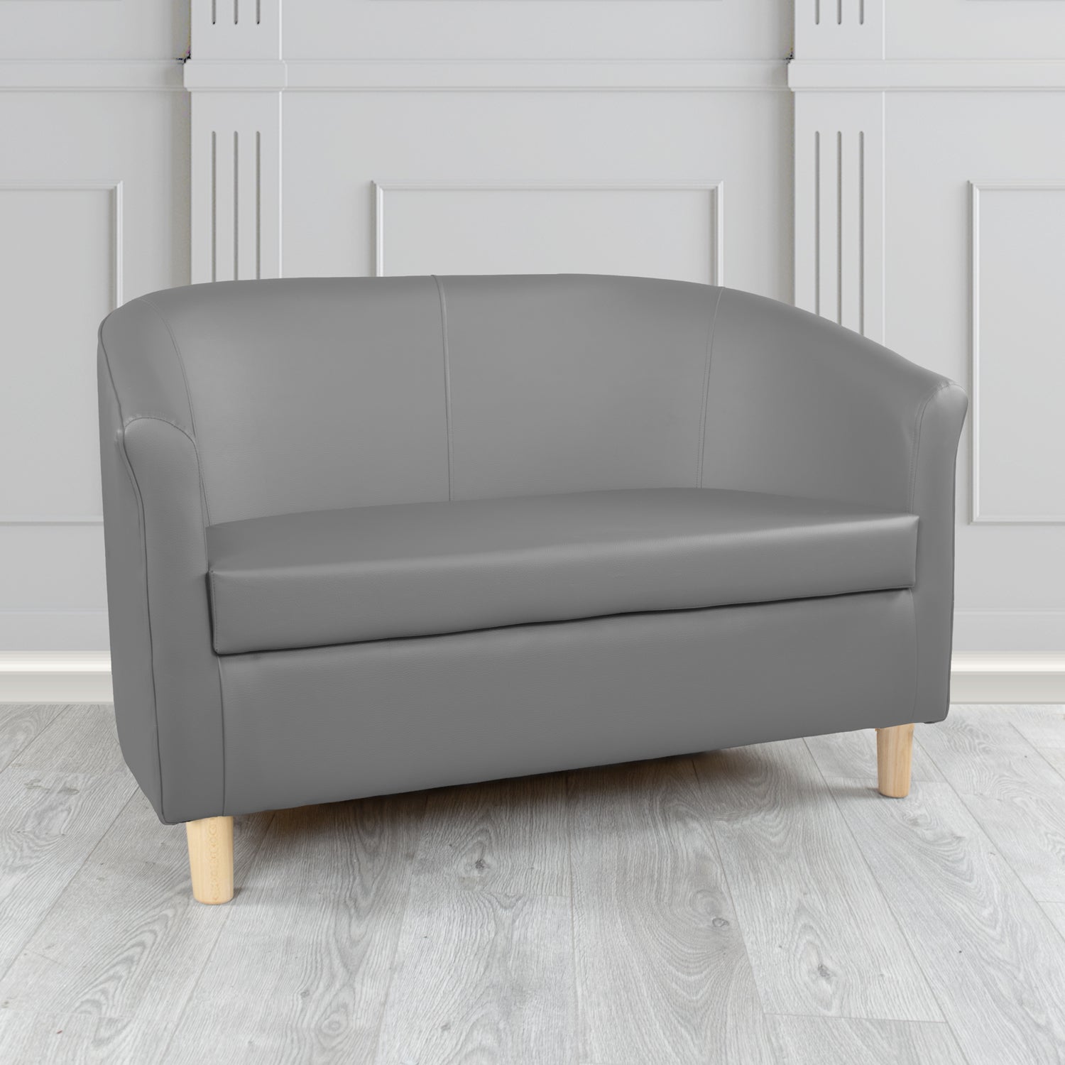 Tuscany 2 Seater Tub Sofa in Chieftain Fabrics Just Colour Crib 5 Faux Leather with Light Wood Legs