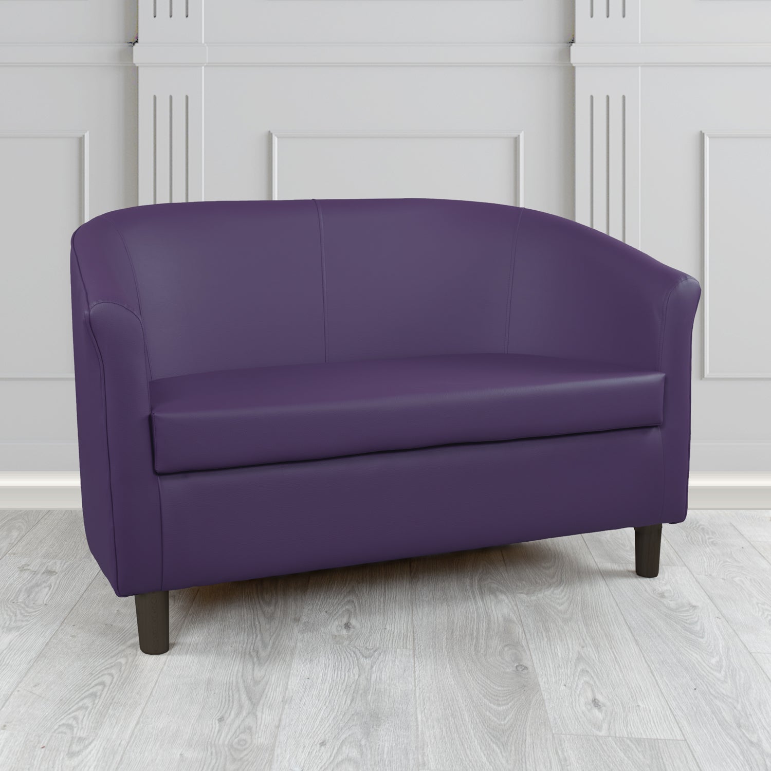 Tuscany 2 Seater Tub Sofa in Just Colour Crib 5 Faux Leather with Dark Wood Legs