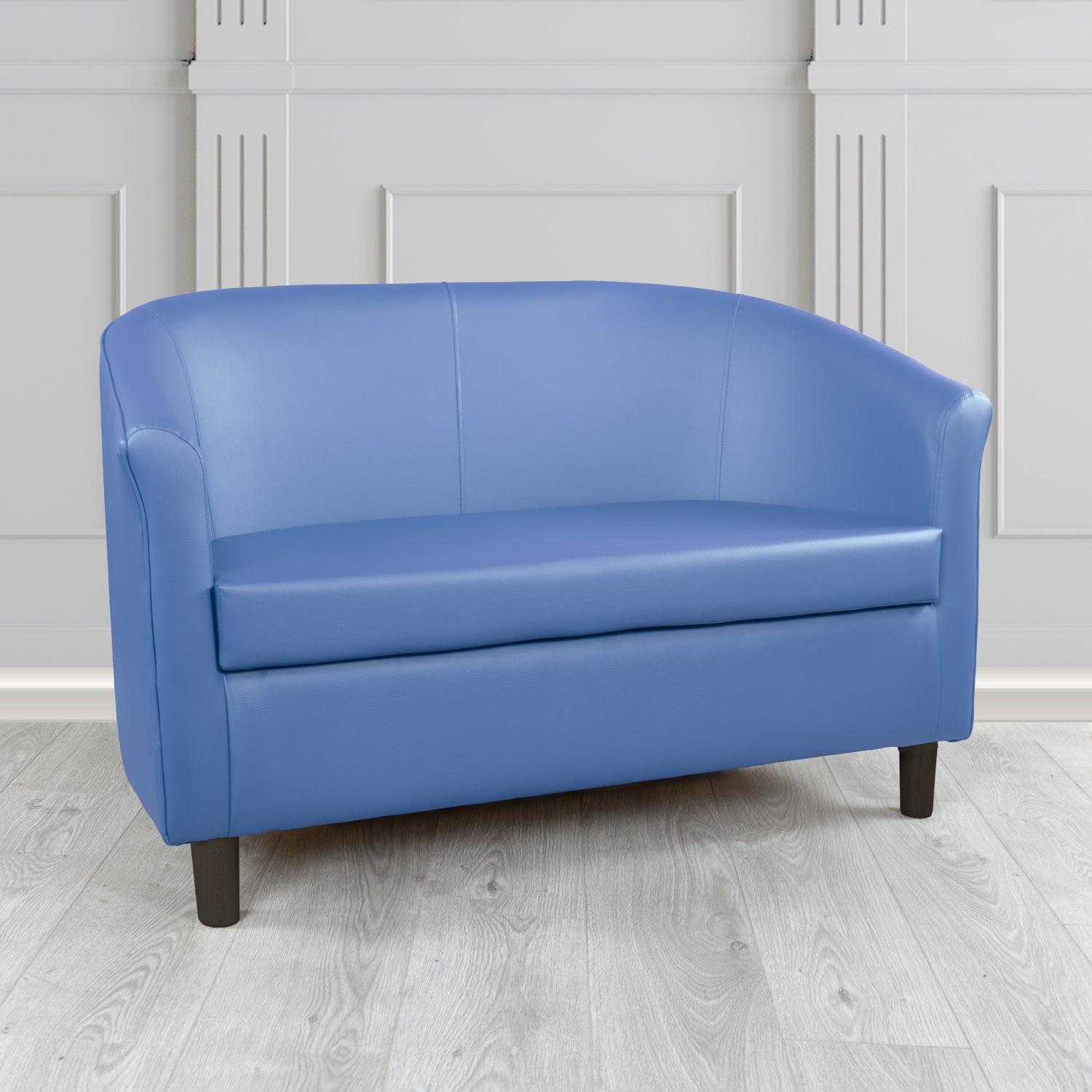 Tuscany 2 Seater Tub Sofa in Just Colour Crib 5 Faux Leather with Dark Wood Legs