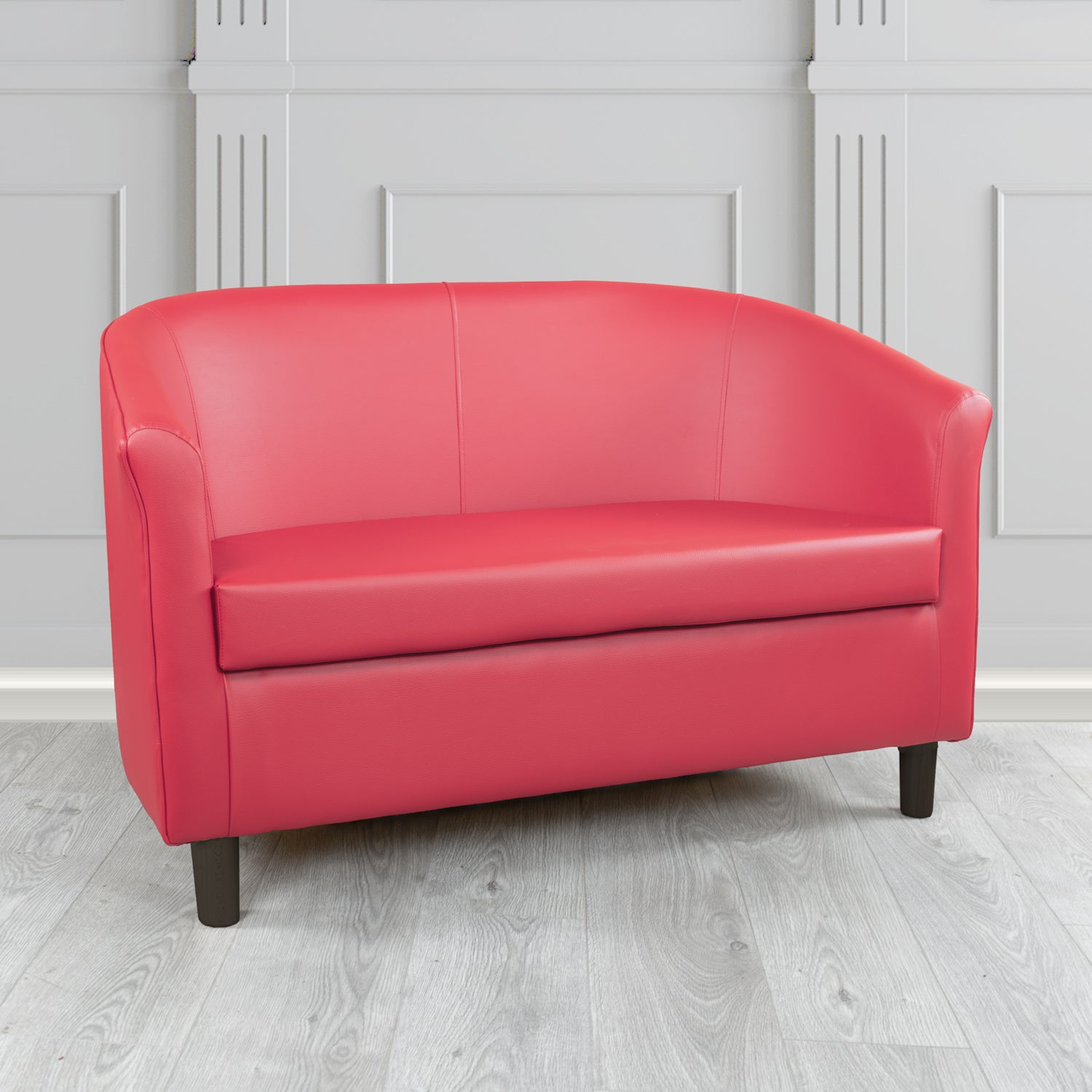 Tuscany 2 Seater Tub Sofa in Just Colour Crib 5 Faux Leather with Dark Wood Legs