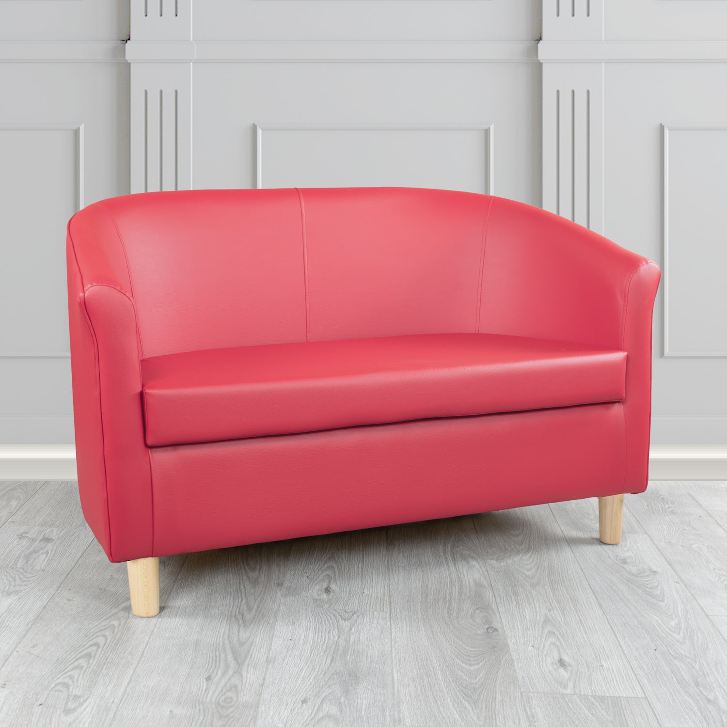 Tuscany 2 Seater Tub Sofa in Just Colour Crib 5 Faux Leather with Light Wood Legs