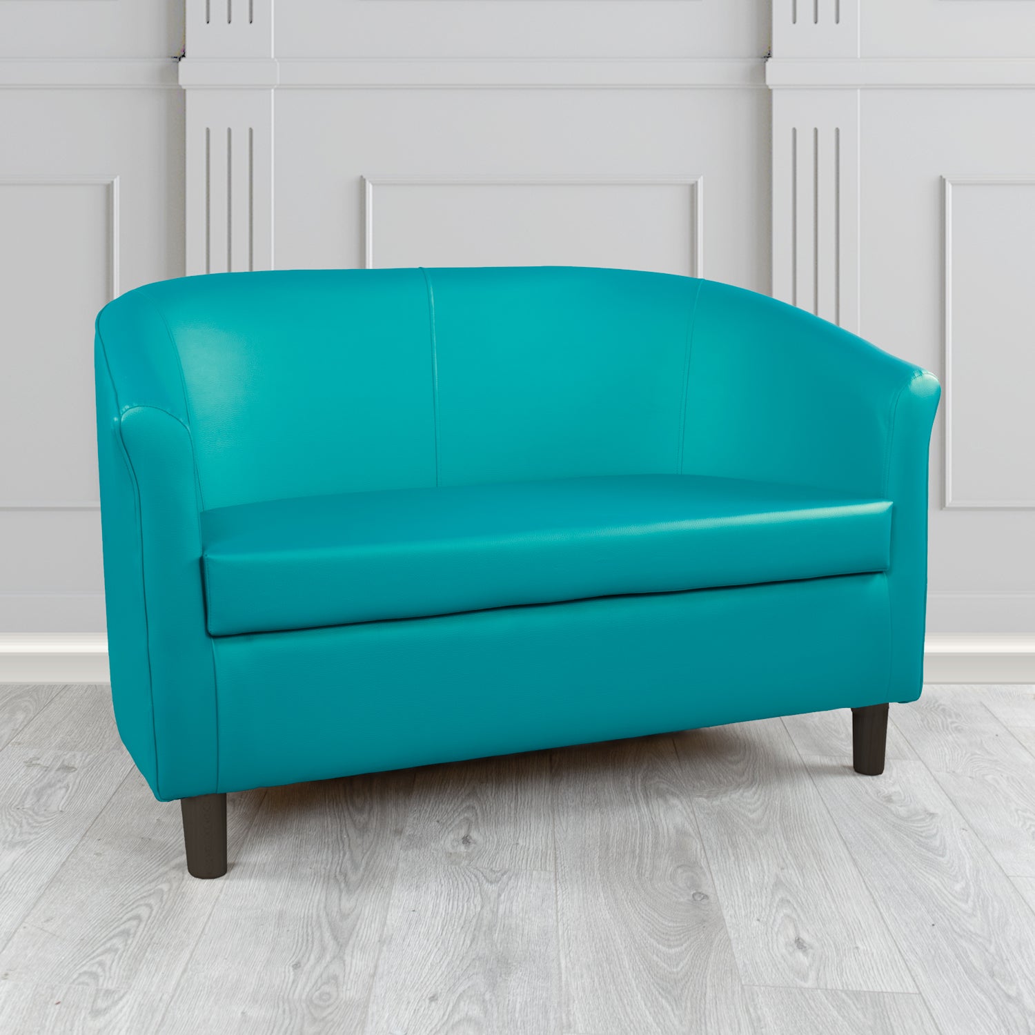 Tuscany 2 Seater Tub Sofa in Just Colour Crib 5 Faux Leather with Dark Wood Legs