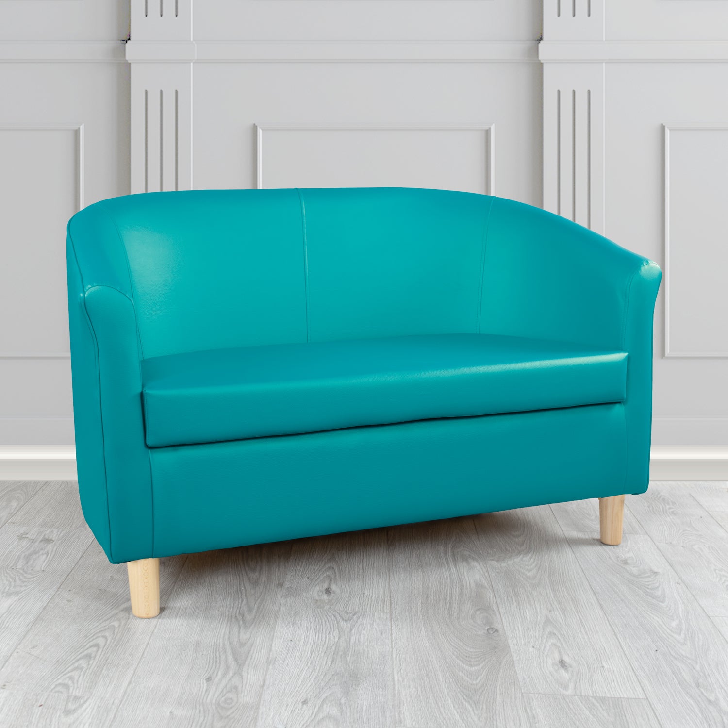 Tuscany 2 Seater Tub Sofa in Just Colour Crib 5 Faux Leather with Light Wood Legs