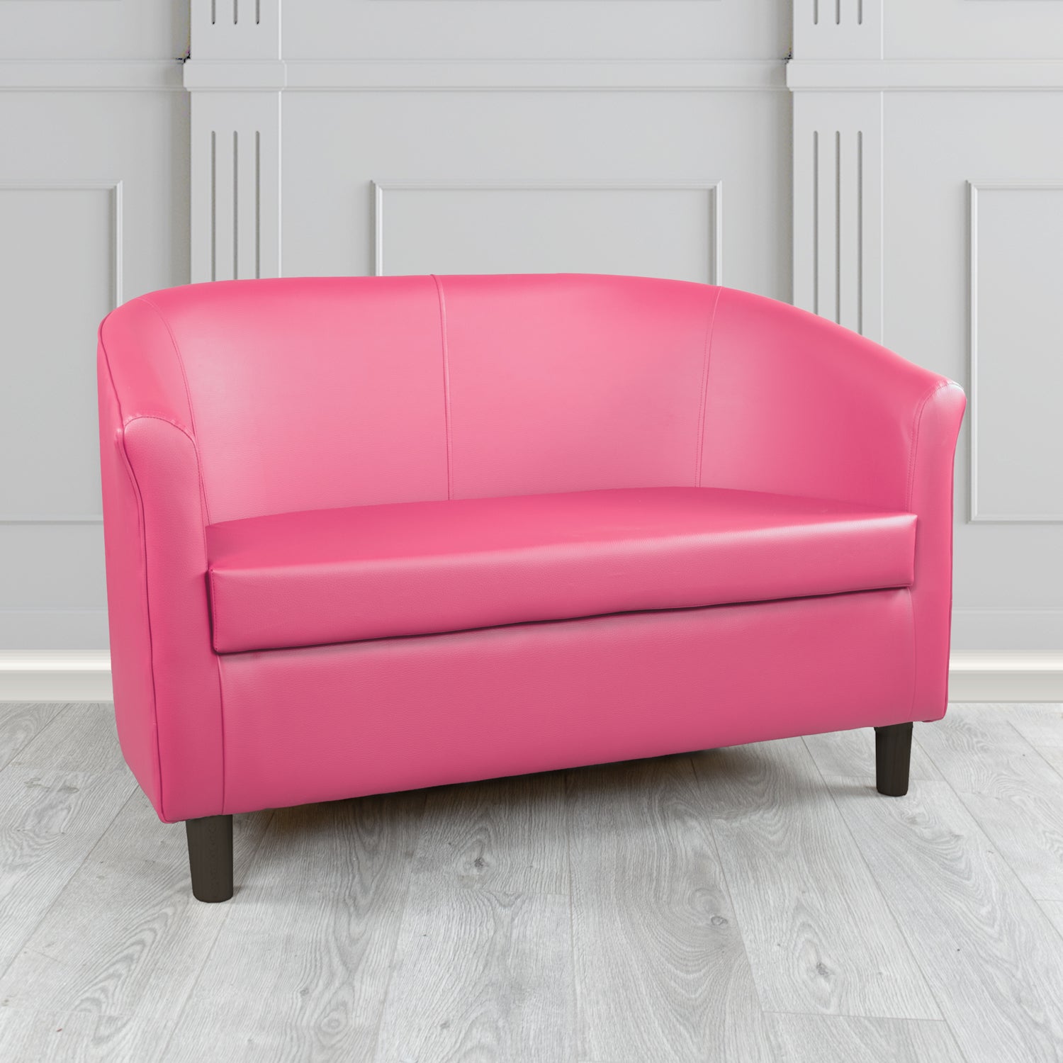 Tuscany 2 Seater Tub Sofa in Just Colour Crib 5 Faux Leather with Dark Wood Legs