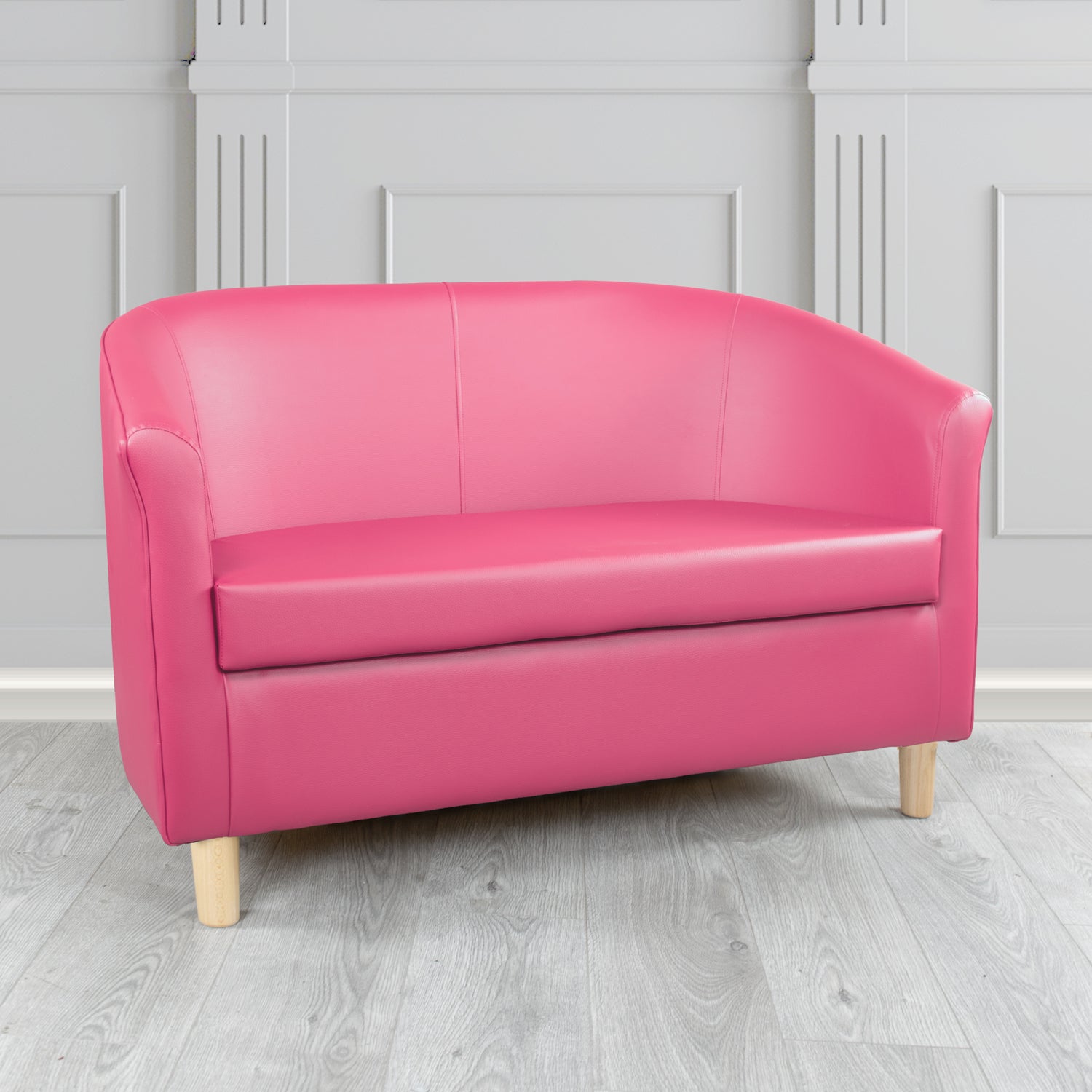 Tuscany 2 Seater Tub Sofa in Just Colour Crib 5 Faux Leather with Light Wood Legs