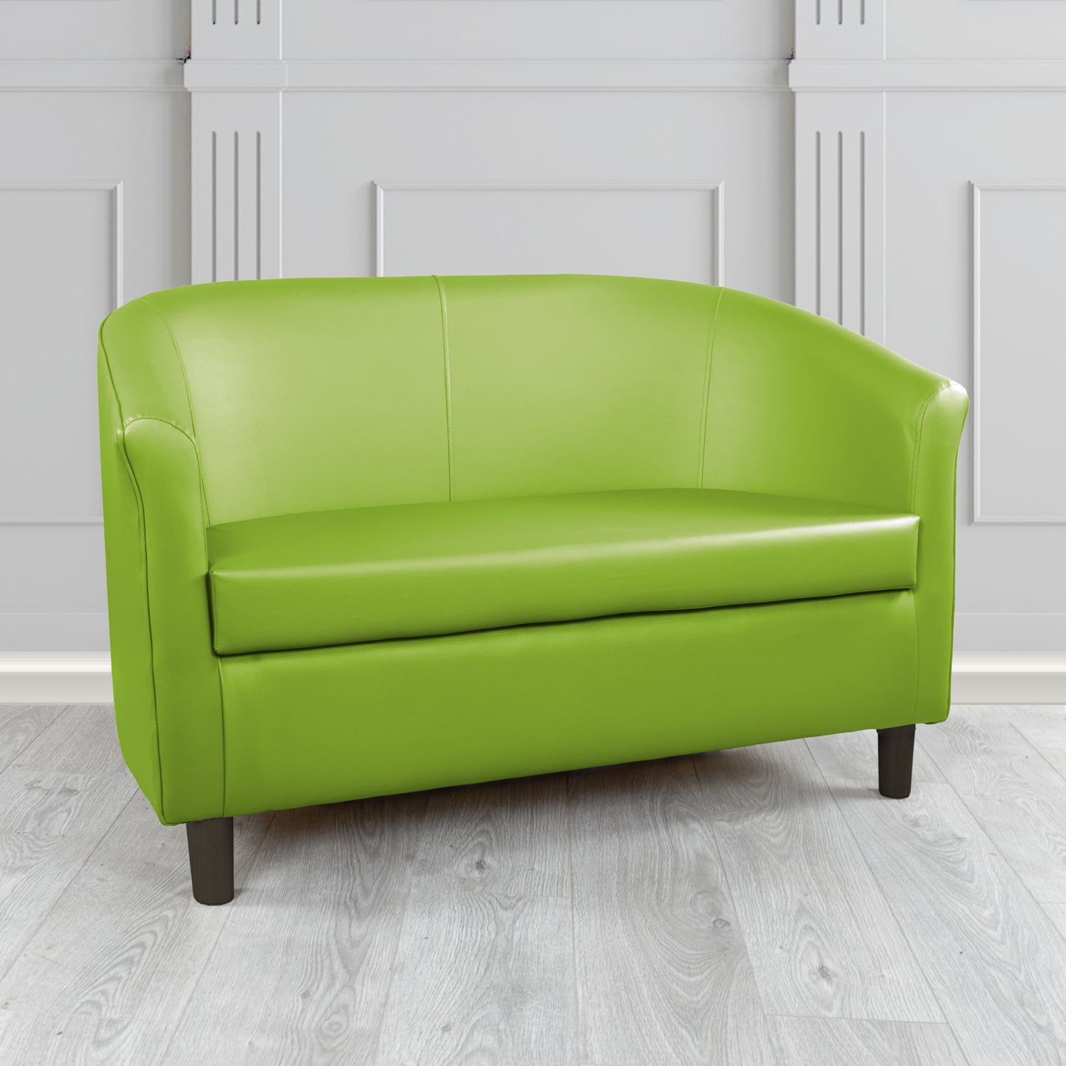 Tuscany 2 Seater Tub Sofa in Just Colour Crib 5 Faux Leather with Dark Wood Legs