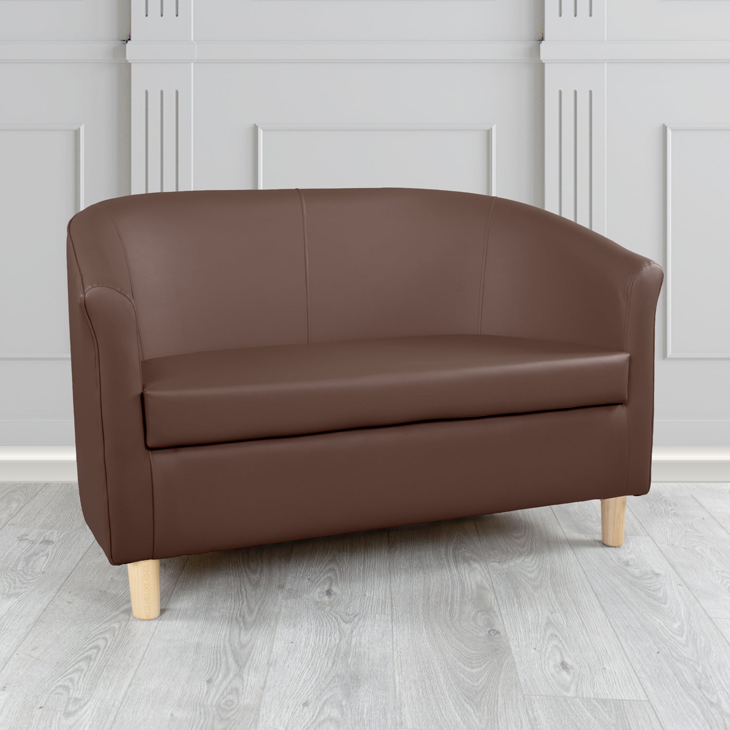 Tuscany 2 Seater Tub Sofa in Just Colour Crib 5 Faux Leather with Light Wood Legs