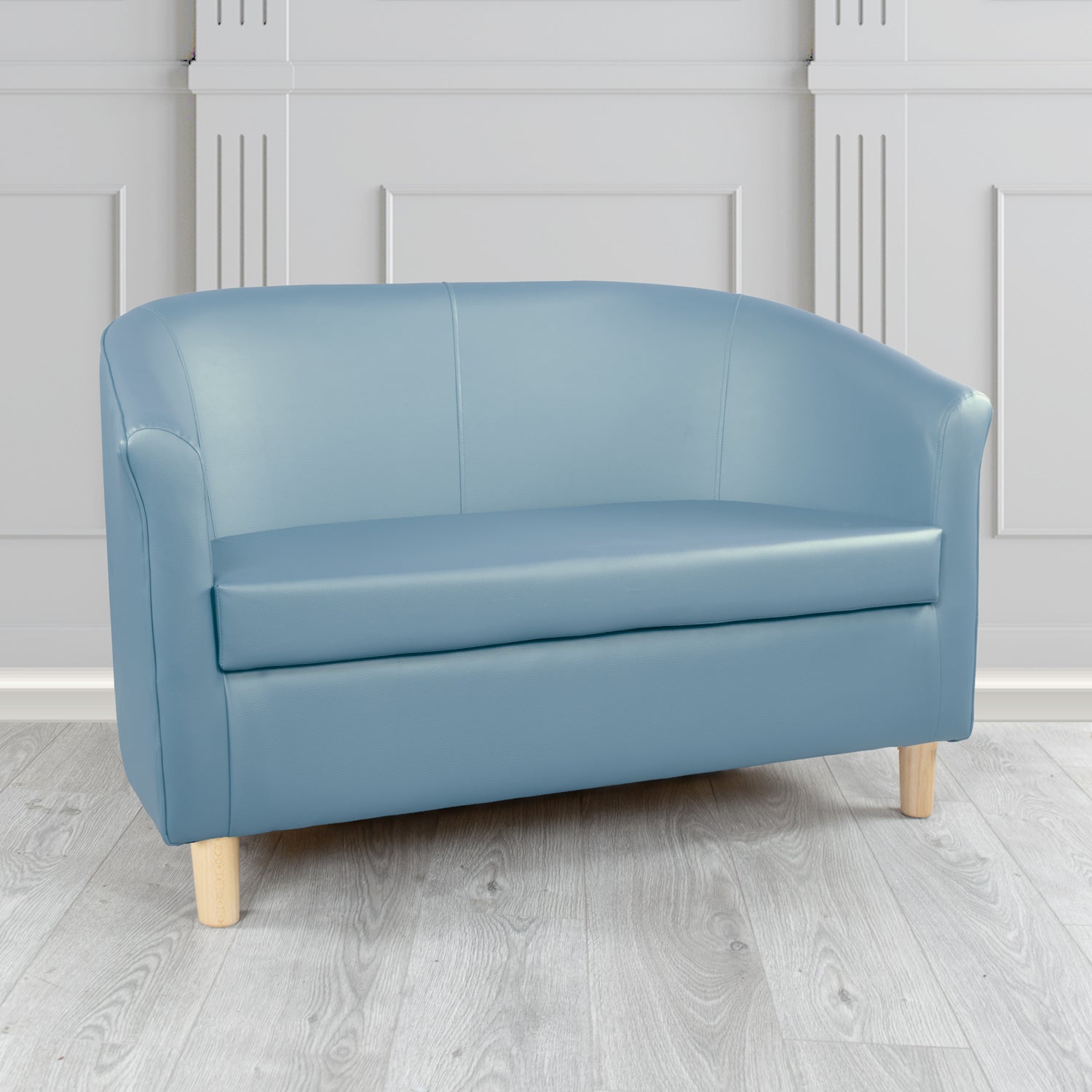 Tuscany 2 Seater Tub Sofa in Just Colour Crib 5 Faux Leather with Light Wood Legs