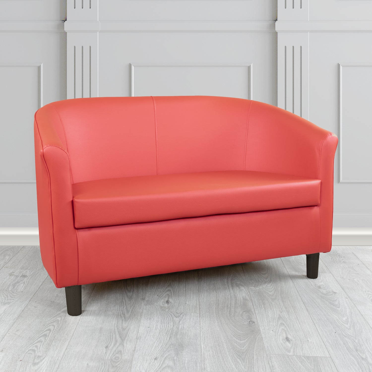 Tuscany 2 Seater Tub Sofa in Just Colour Crib 5 Faux Leather with Dark Wood Legs