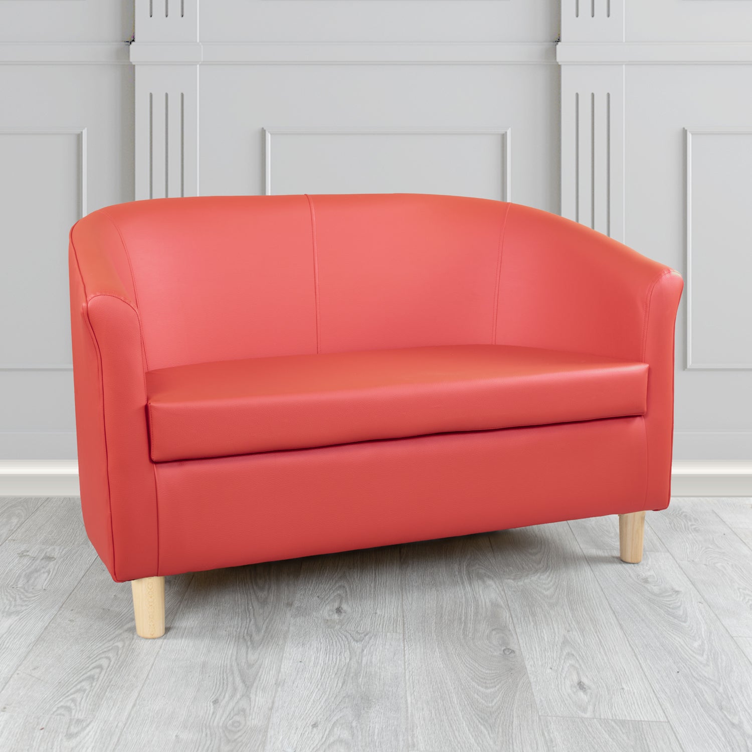 Tuscany 2 Seater Tub Sofa in Just Colour Crib 5 Faux Leather with Light Wood Legs
