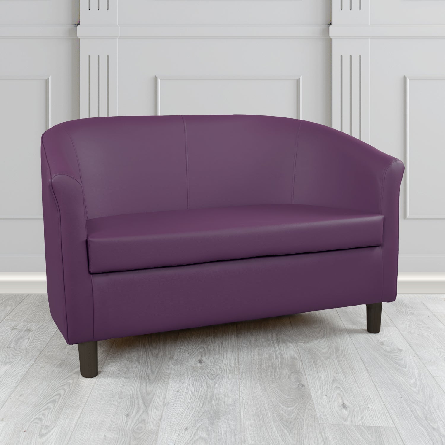Tuscany 2 Seater Tub Sofa in Just Colour Crib 5 Faux Leather with Dark Wood Legs