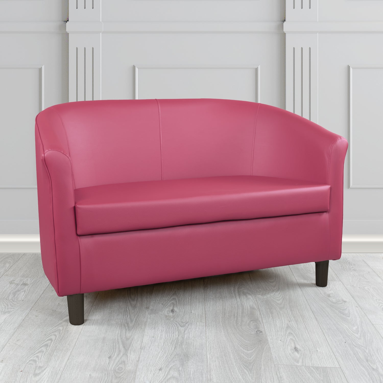 Tuscany 2 Seater Tub Sofa in Just Colour Crib 5 Faux Leather with Dark Wood Legs
