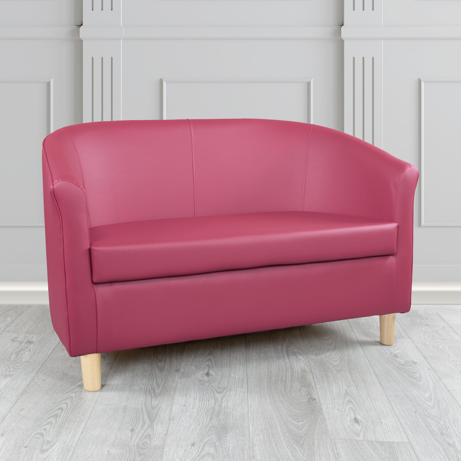Tuscany 2 Seater Tub Sofa in Just Colour Crib 5 Faux Leather with Light Wood Legs