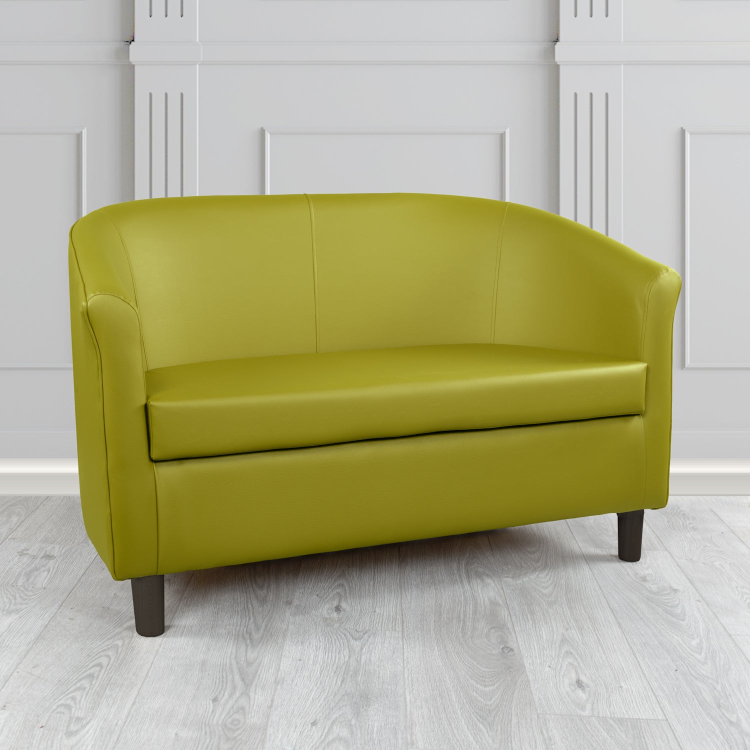 Tuscany 2 Seater Tub Sofa in Just Colour Crib 5 Faux Leather with Dark Wood Legs