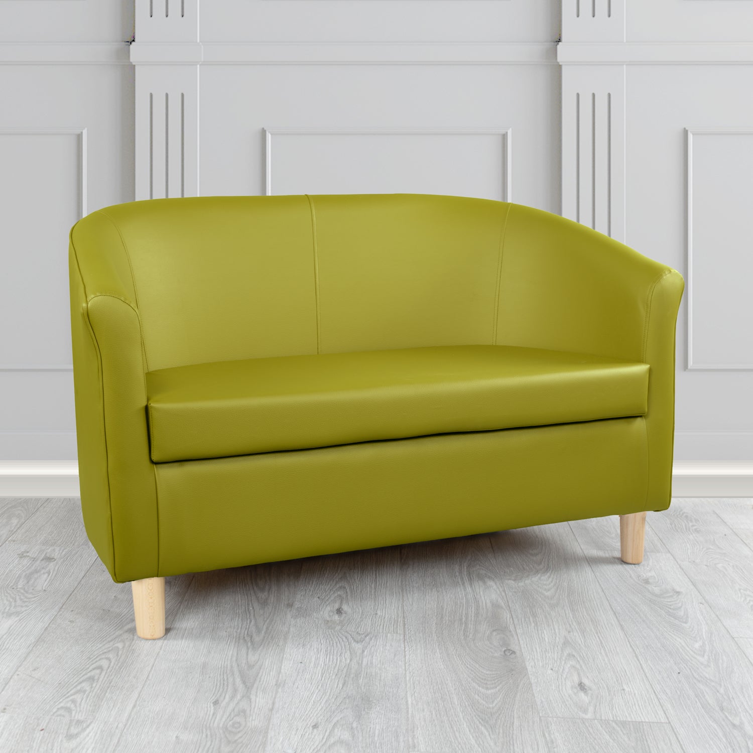 Tuscany 2 Seater Tub Sofa in Just Colour Crib 5 Faux Leather with Light Wood Legs