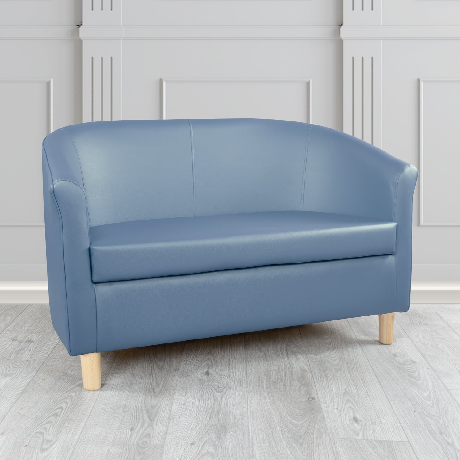 Tuscany 2 Seater Tub Sofa in Just Colour Crib 5 Faux Leather with Light Wood Legs