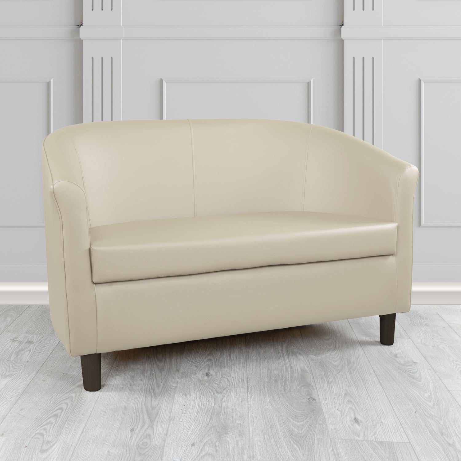 Tuscany 2 Seater Tub Sofa in Just Colour Crib 5 Faux Leather with Dark Wood Legs