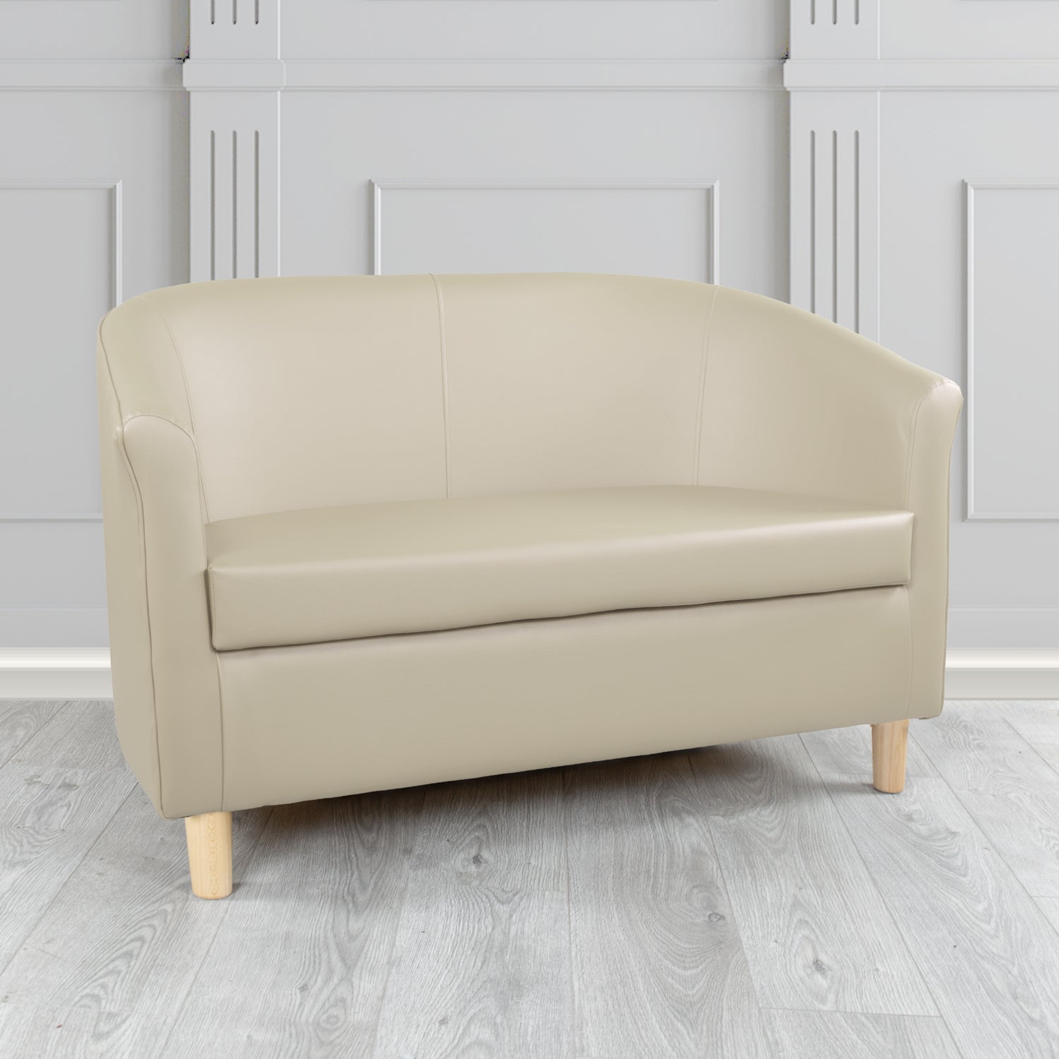 Tuscany 2 Seater Tub Sofa in Just Colour Crib 5 Faux Leather with Light Wood Legs