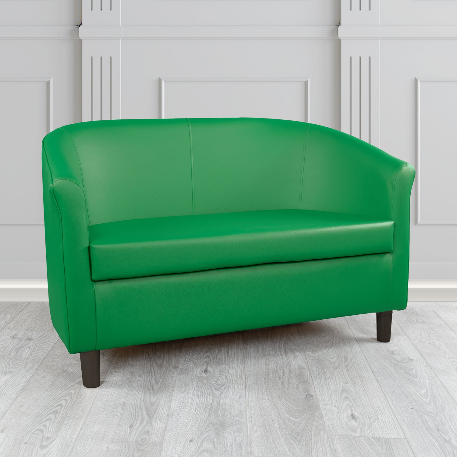 Tuscany 2 Seater Tub Sofa in Just Colour Crib 5 Faux Leather with Dark Wood Legs