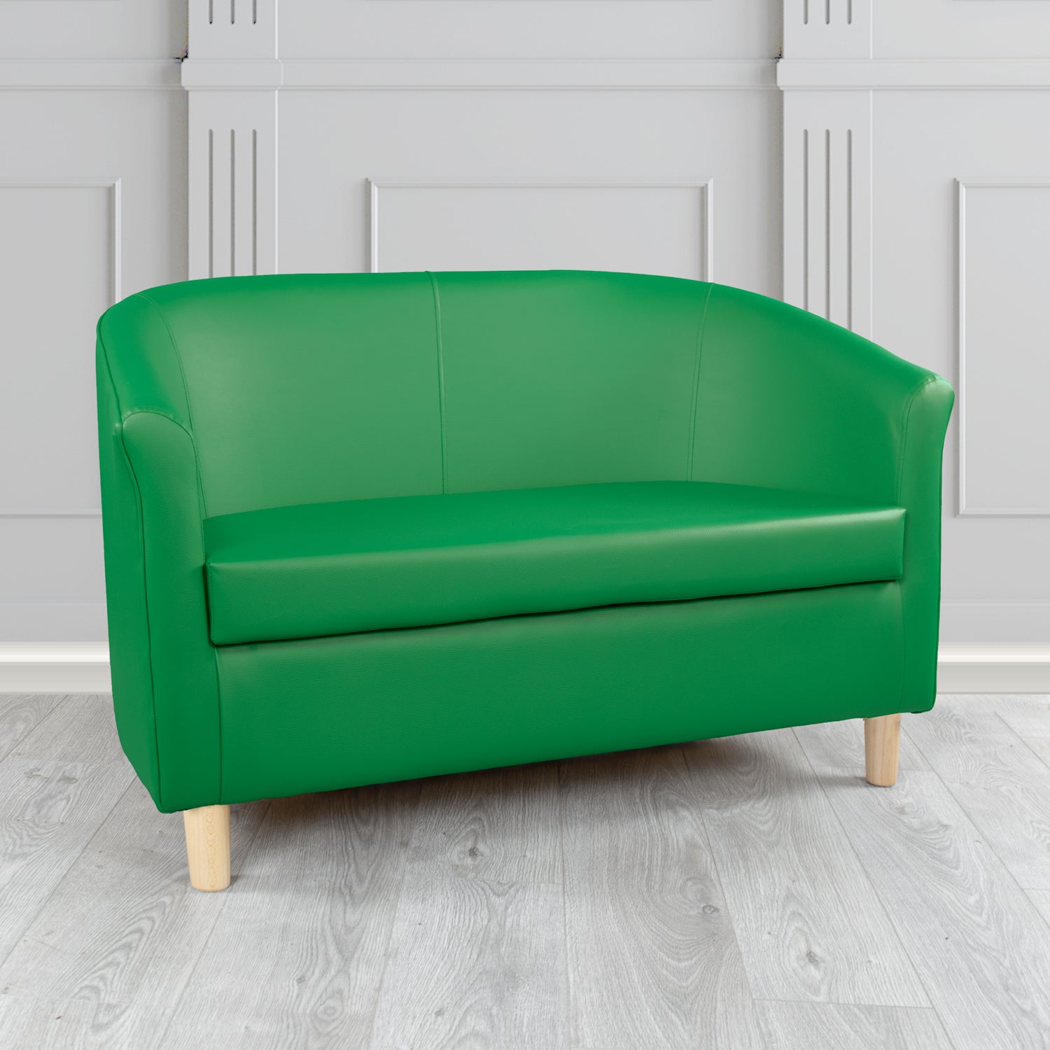 Tuscany 2 Seater Tub Sofa in Just Colour Crib 5 Faux Leather with Light Wood Legs