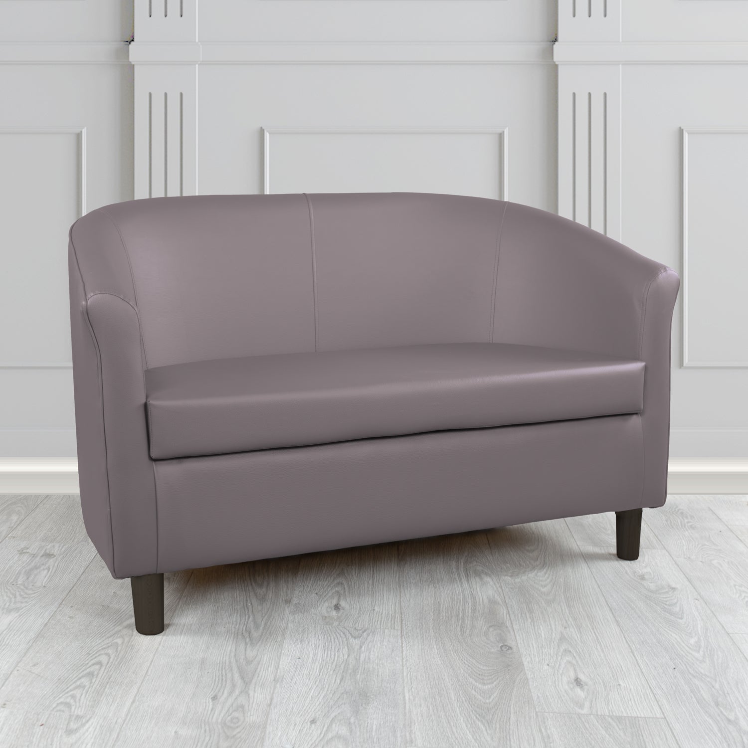 Tuscany 2 Seater Tub Sofa in Just Colour Crib 5 Faux Leather with Dark Wood Legs