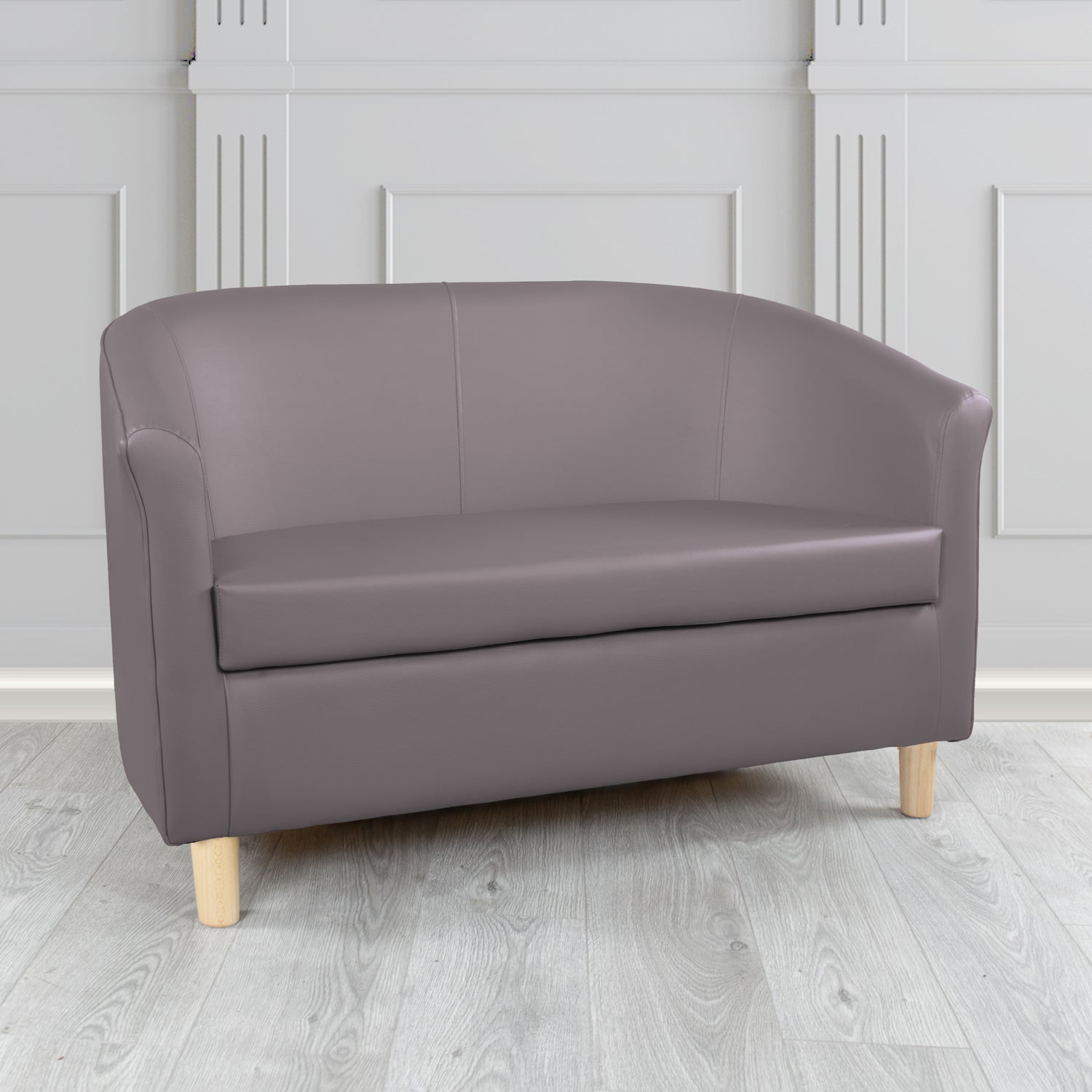 Tuscany 2 Seater Tub Sofa in Just Colour Crib 5 Faux Leather with Light Wood Legs