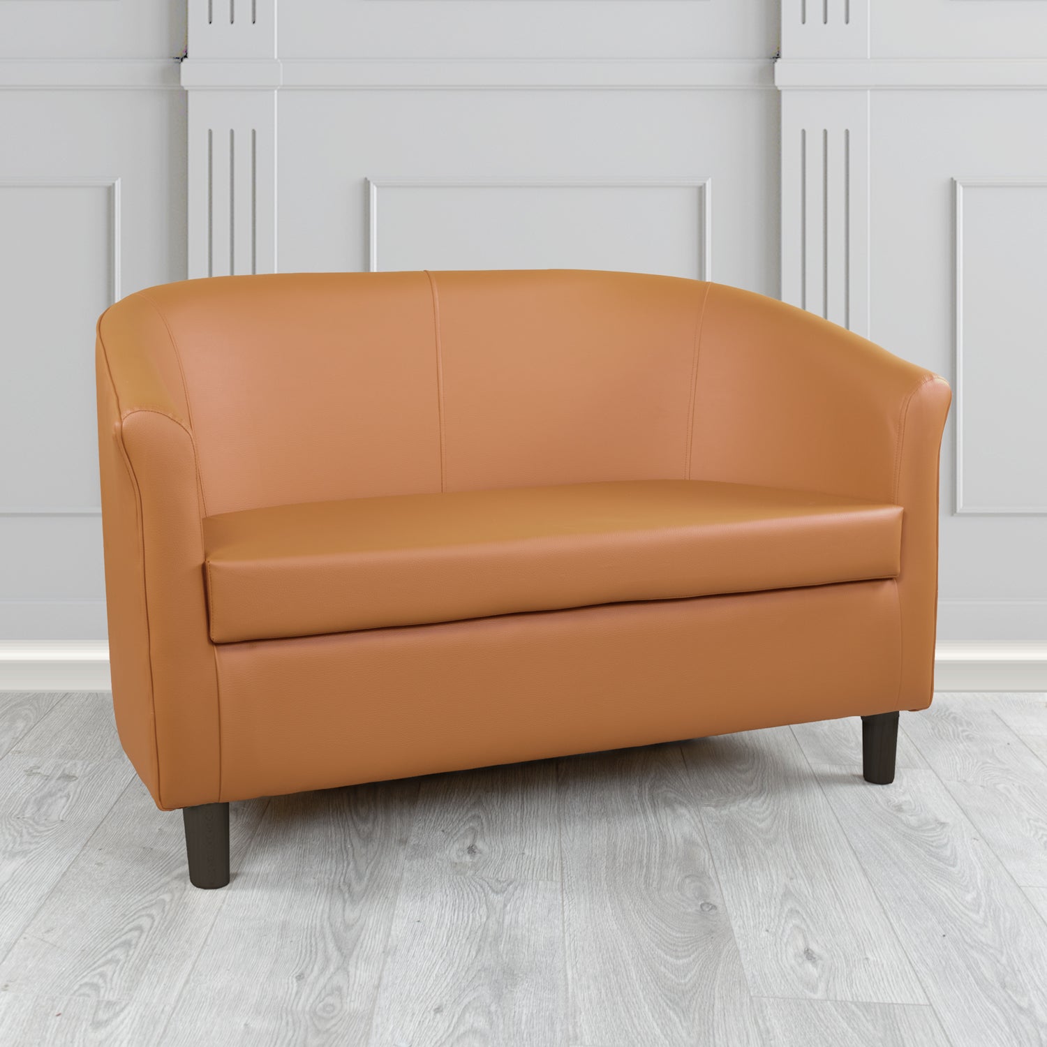 Tuscany 2 Seater Tub Sofa in Just Colour Crib 5 Faux Leather with Dark Wood Legs