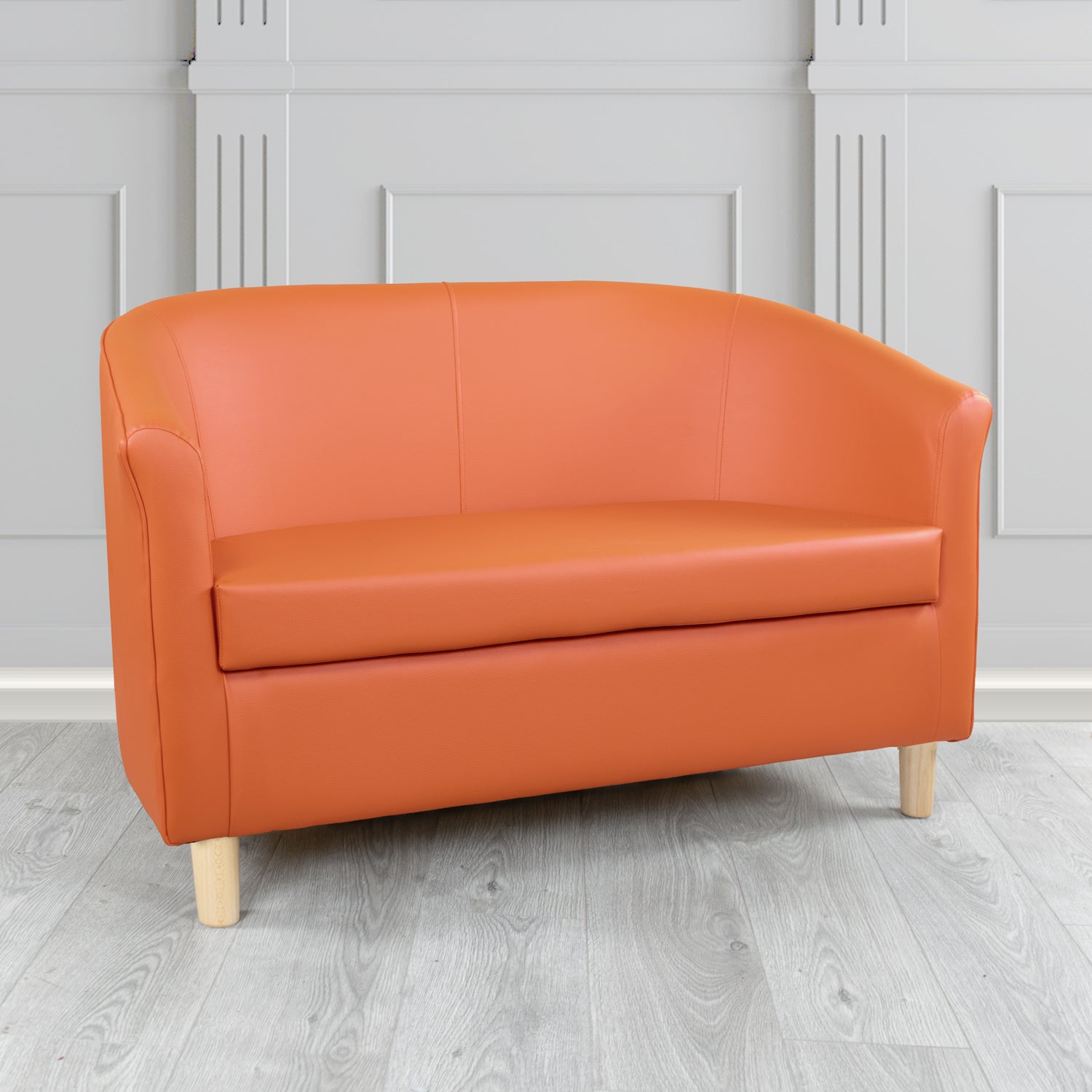 Tuscany 2 Seater Tub Sofa in Just Colour Crib 5 Faux Leather with Light Wood Legs