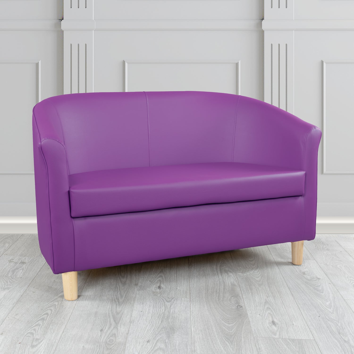 Tuscany 2 Seater Tub Sofa in Just Colour Crib 5 Faux Leather with Light Wood Legs