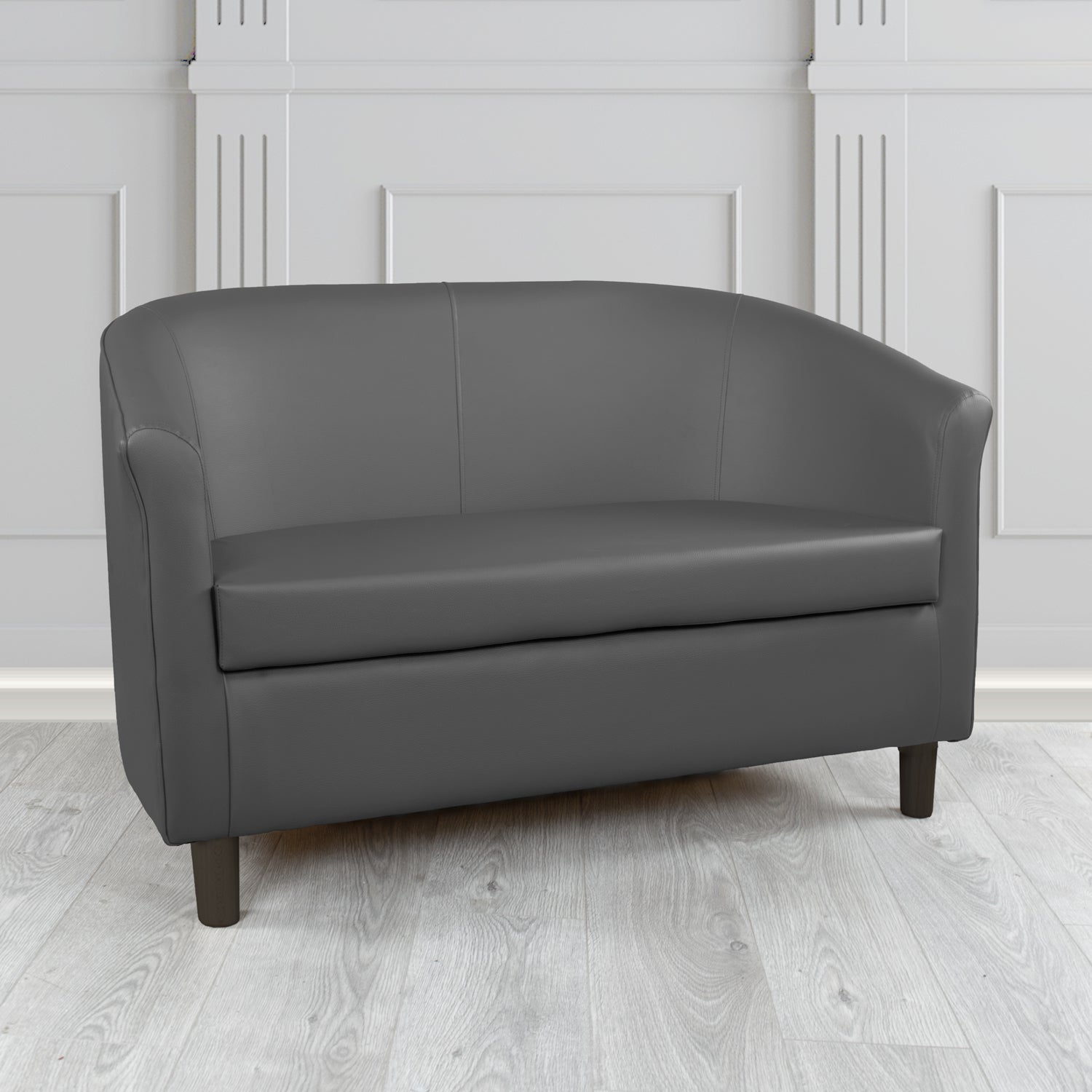 Tuscany 2 Seater Tub Sofa in Just Colour Crib 5 Faux Leather with Dark Wood Legs