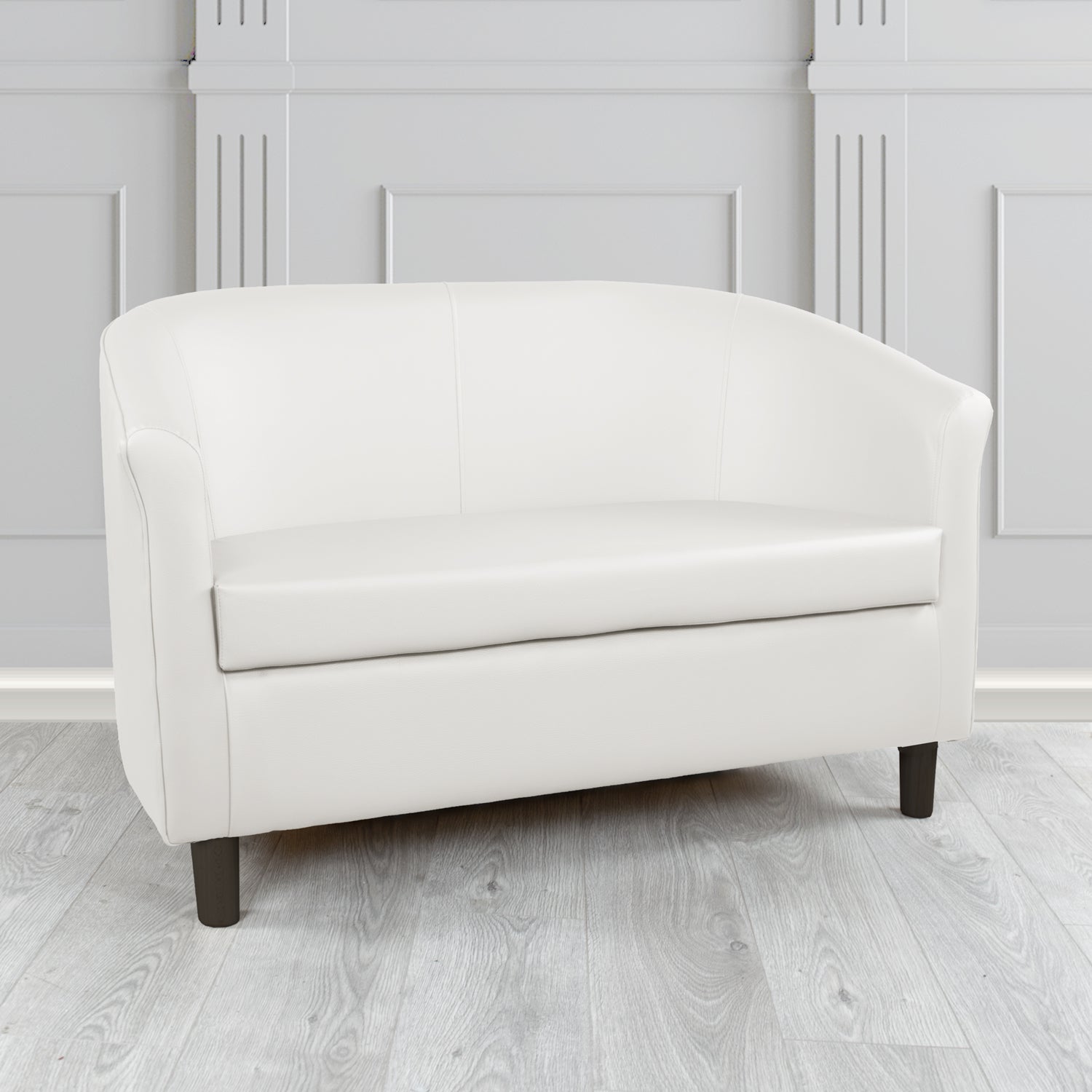 Tuscany 2 Seater Tub Sofa in Just Colour Crib 5 Faux Leather with Dark Wood Legs
