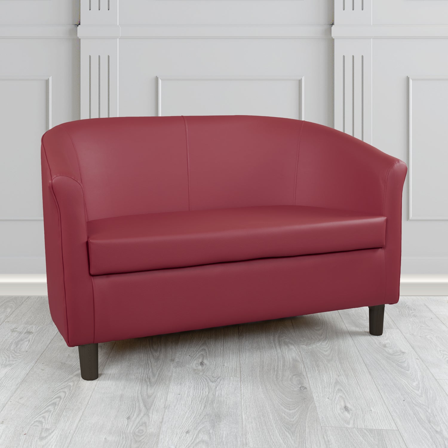 Tuscany 2 Seater Tub Sofa in Just Colour Crib 5 Faux Leather with Dark Wood Legs