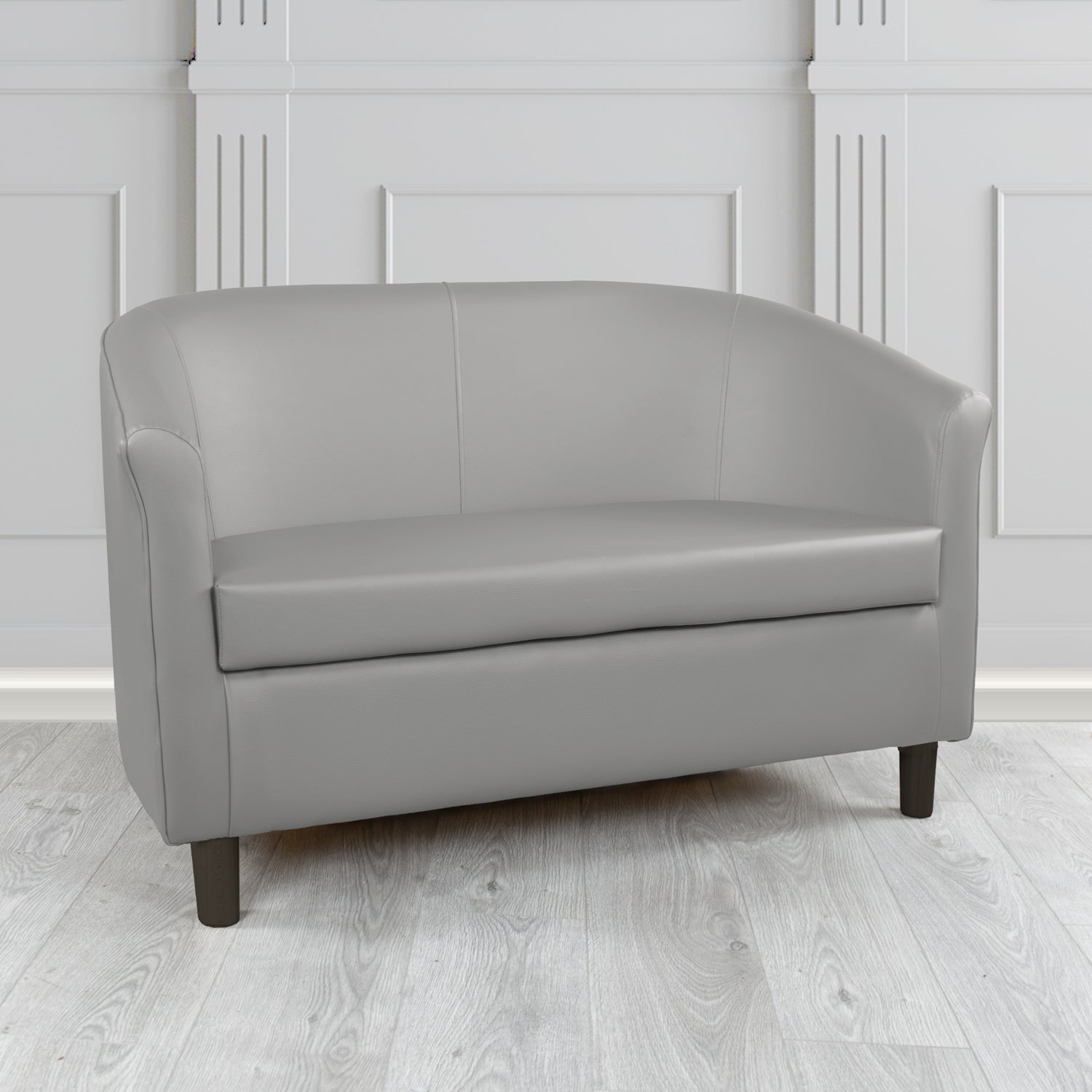 Tuscany 2 Seater Tub Sofa in Just Colour Crib 5 Faux Leather with Dark Wood Legs