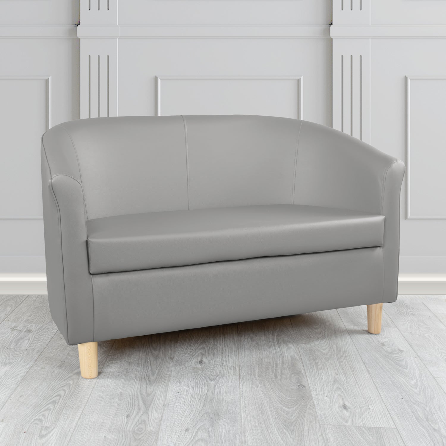Tuscany 2 Seater Tub Sofa in Just Colour Crib 5 Faux Leather with Light Wood Legs