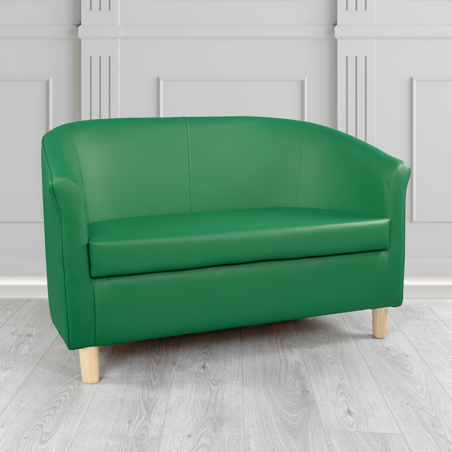 Tuscany 2 Seater Tub Sofa in Just Colour Crib 5 Faux Leather with Light Wood Legs