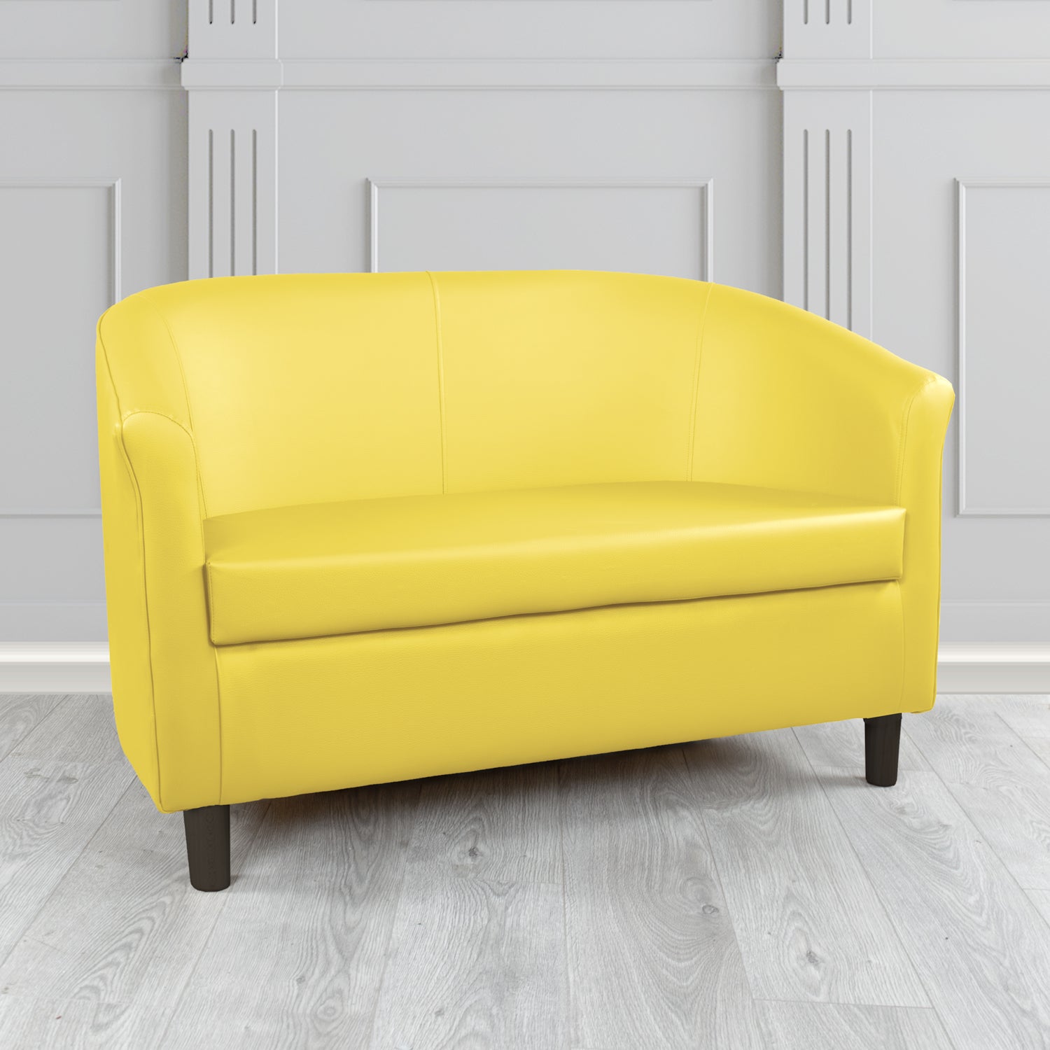 Tuscany 2 Seater Tub Sofa in Just Colour Crib 5 Faux Leather with Dark Wood Legs