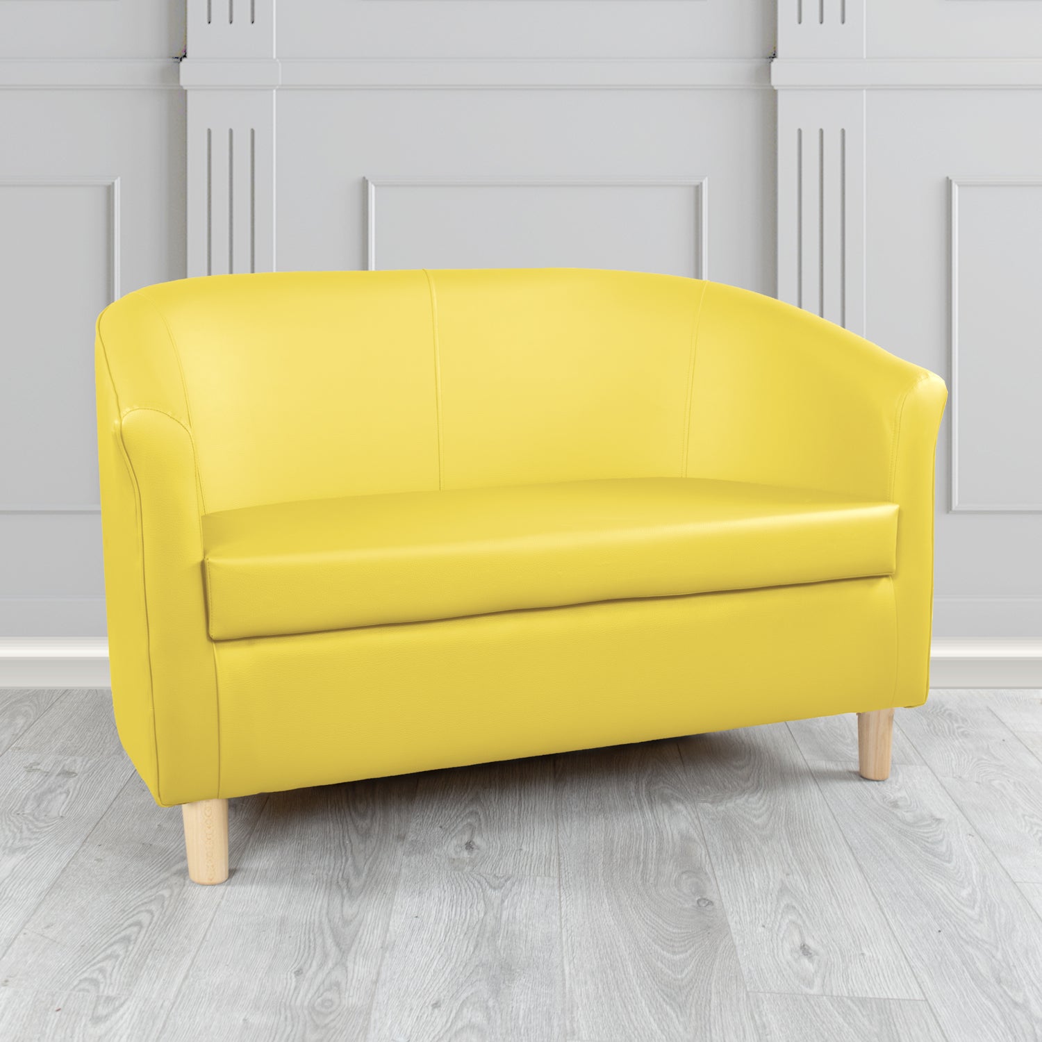 Tuscany 2 Seater Tub Sofa in Just Colour Crib 5 Faux Leather with Light Wood Legs