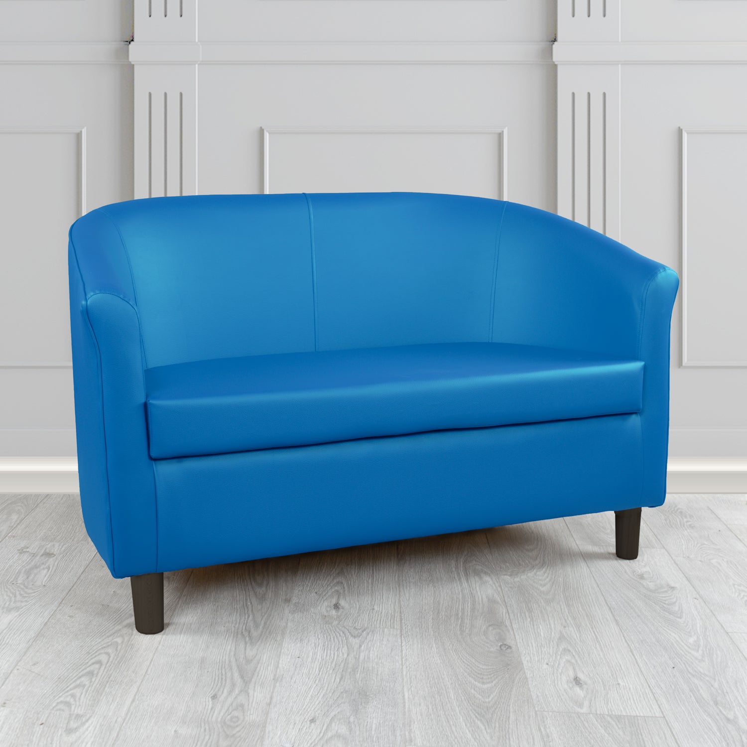 Tuscany 2 Seater Tub Sofa in Just Colour Crib 5 Faux Leather with Dark Wood Legs