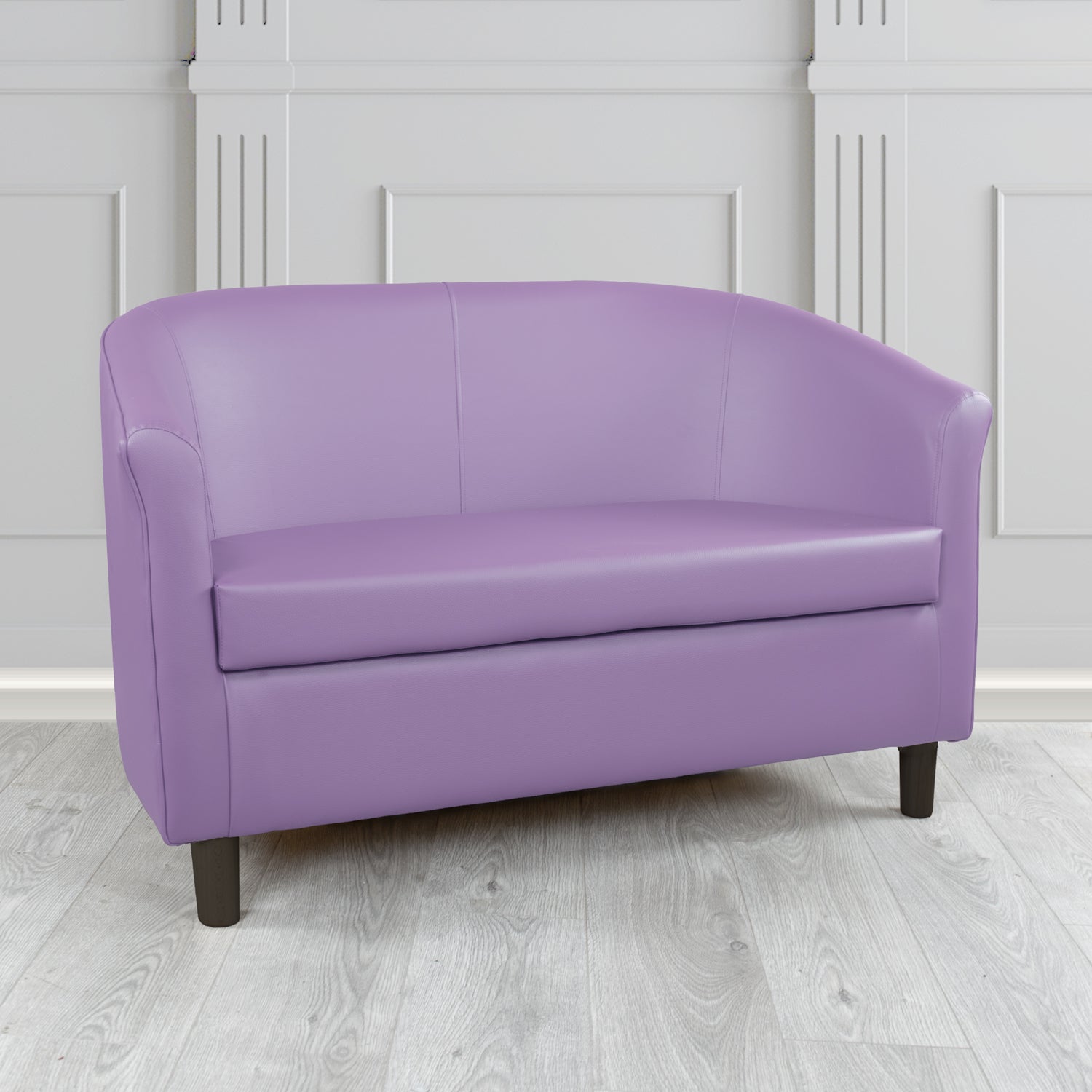 Tuscany 2 Seater Tub Sofa in Just Colour Crib 5 Faux Leather with Dark Wood Legs