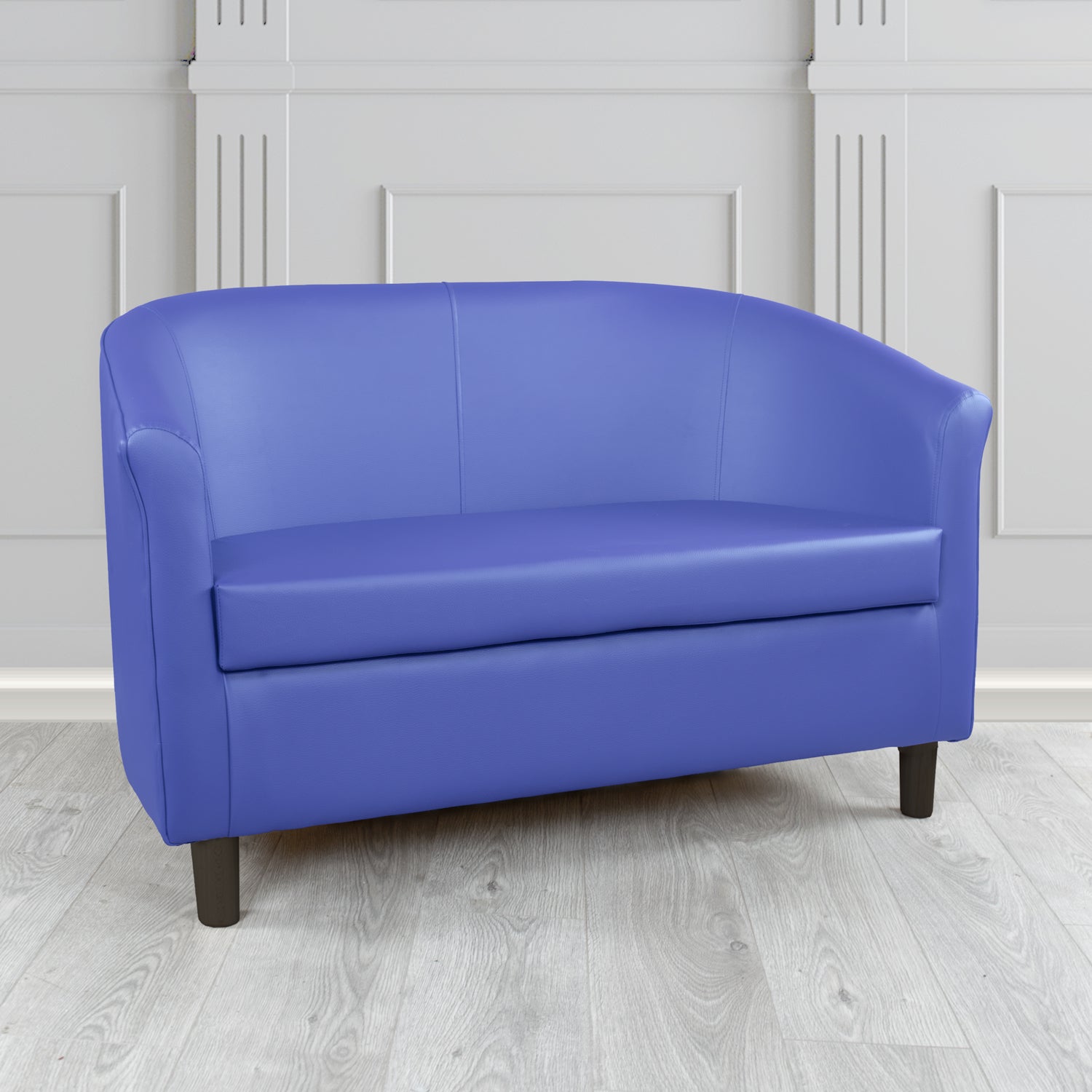 Tuscany 2 Seater Tub Sofa in Just Colour Crib 5 Faux Leather with Dark Wood Legs