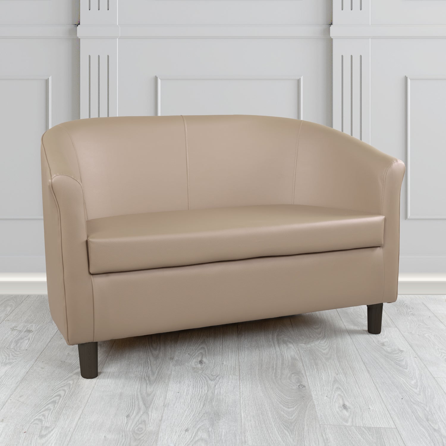 Tuscany 2 Seater Tub Sofa in Just Colour Crib 5 Faux Leather with Dark Wood Legs