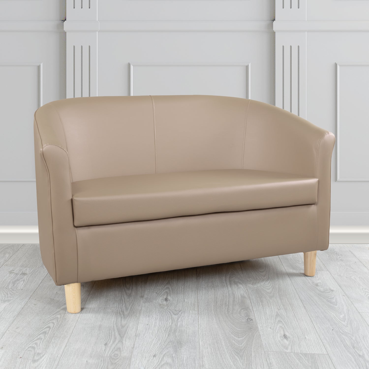 Tuscany 2 Seater Tub Sofa in Just Colour Crib 5 Faux Leather with Light Wood Legs