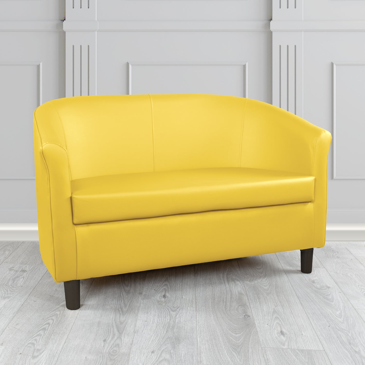 Tuscany 2 Seater Tub Sofa in Just Colour Crib 5 Faux Leather with Dark Wood Legs