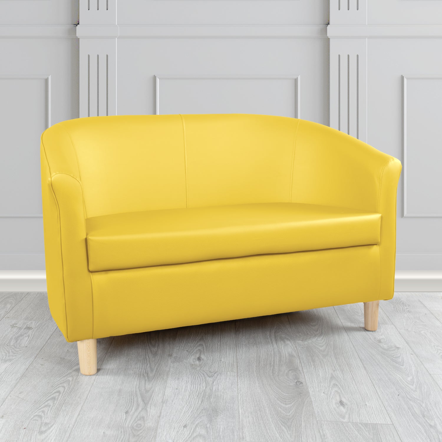 Tuscany 2 Seater Tub Sofa in Just Colour Crib 5 Faux Leather with Light Wood Legs