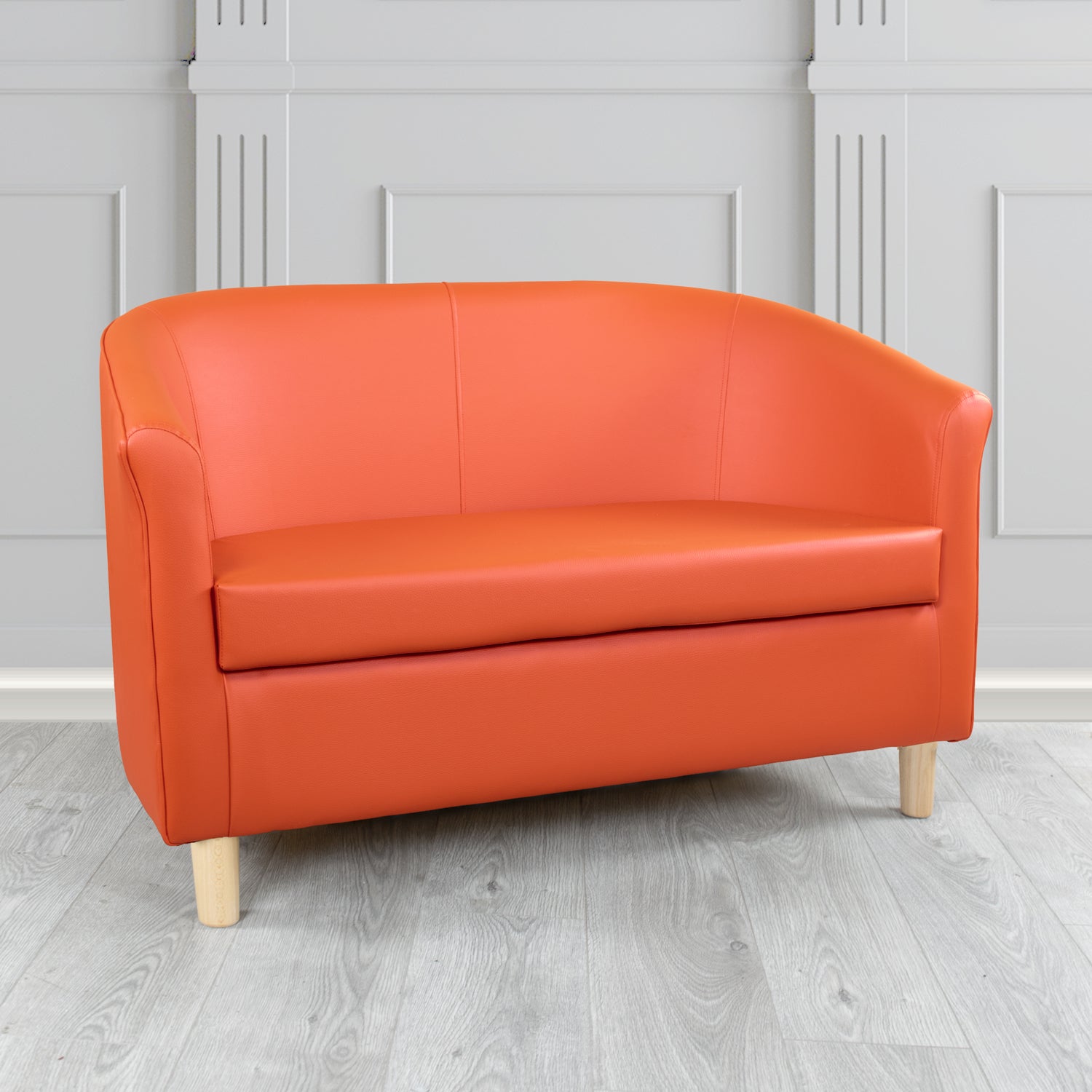 Tuscany 2 Seater Tub Sofa in Just Colour Crib 5 Faux Leather with Light Wood Legs