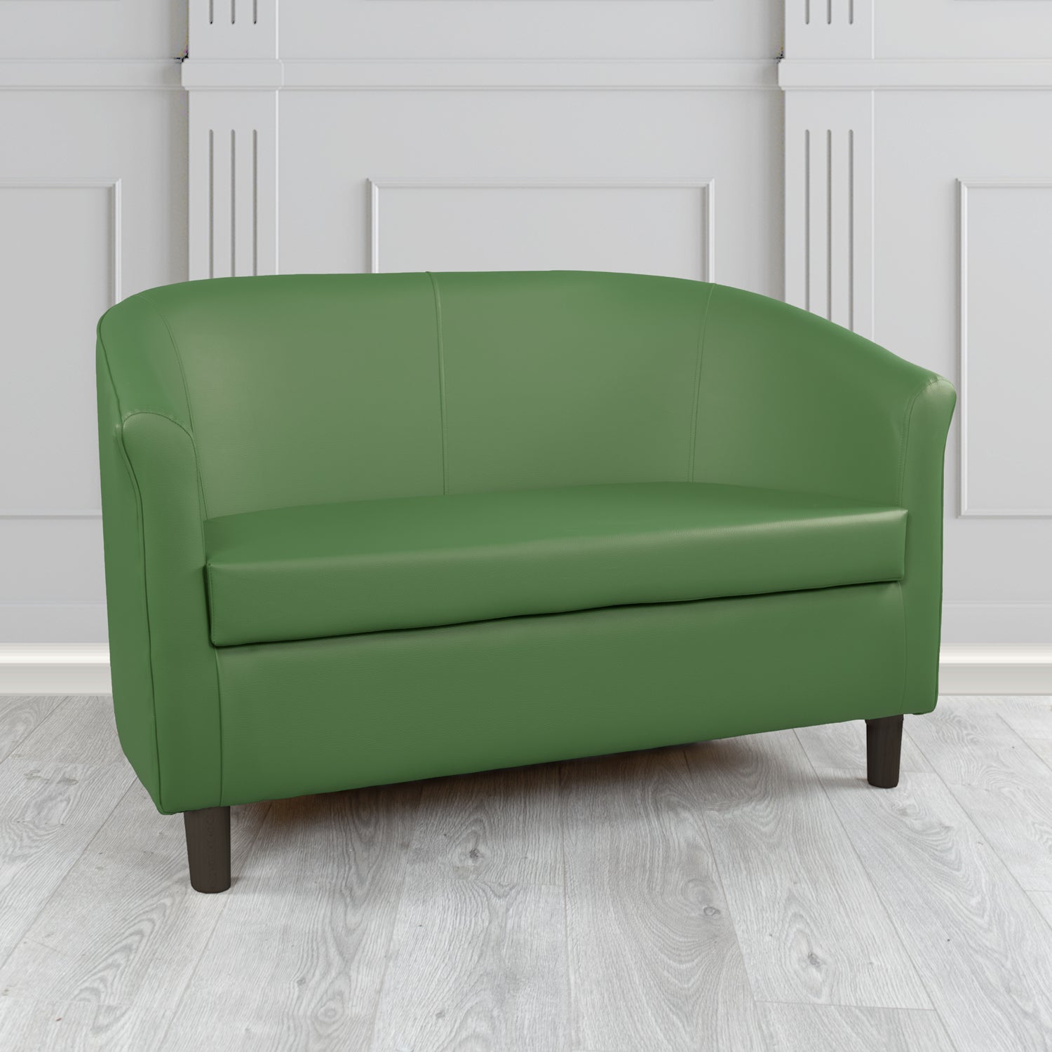 Tuscany 2 Seater Tub Sofa in Just Colour Crib 5 Faux Leather with Dark Wood Legs